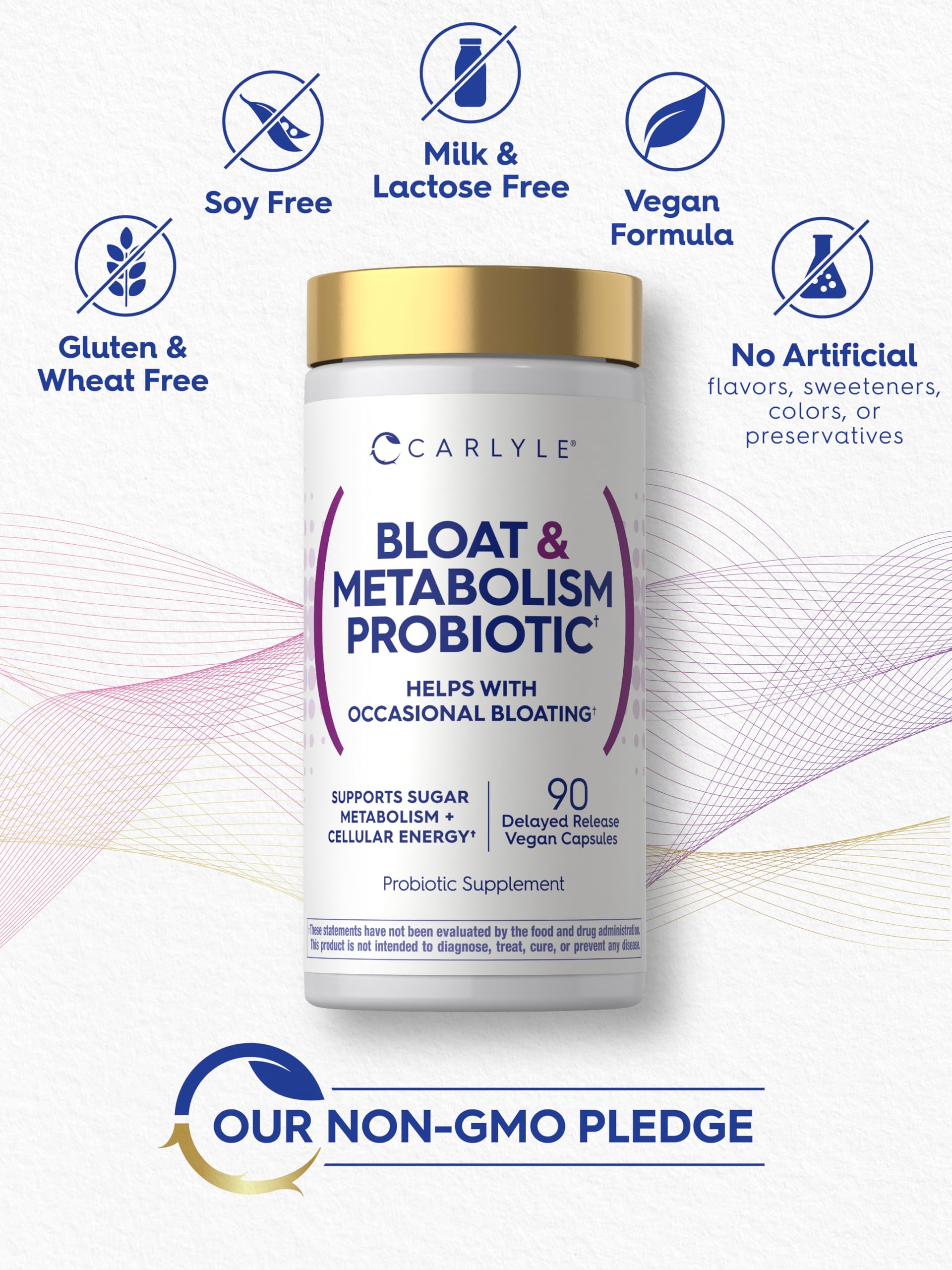 Carlyle Bloat and Metabolism Probiotic | 90 Capsules | Bloating Relief Formula | Sugar & Cellular Energy Support | for Women and Men | Vegan, Non-GMO, Gluten Free Carlyle uk supplements