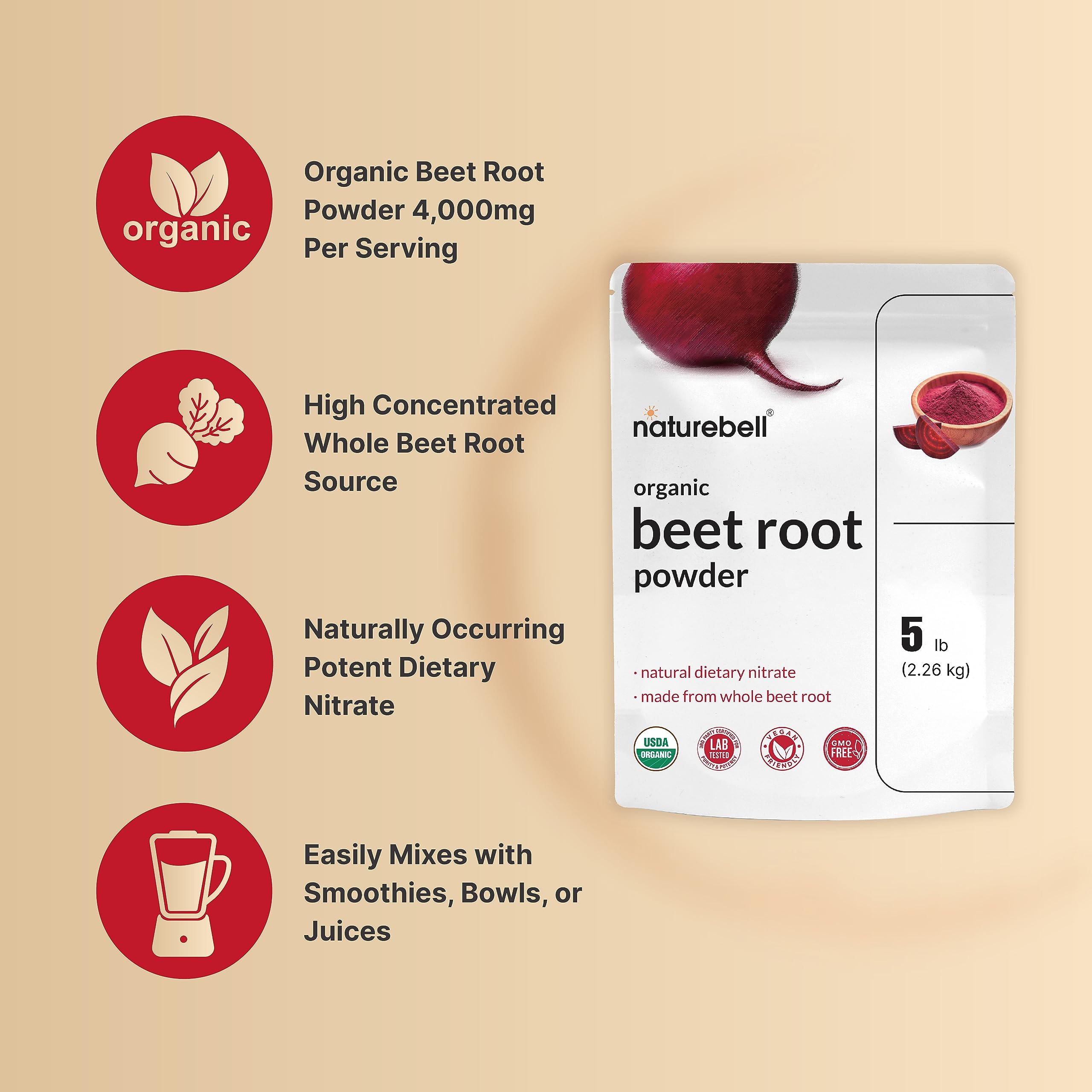 Organic Beet Root Powder 5Lbs | 4,000mg Per Serving – Concentrated Whole Beet Root NatureBell uk supplements