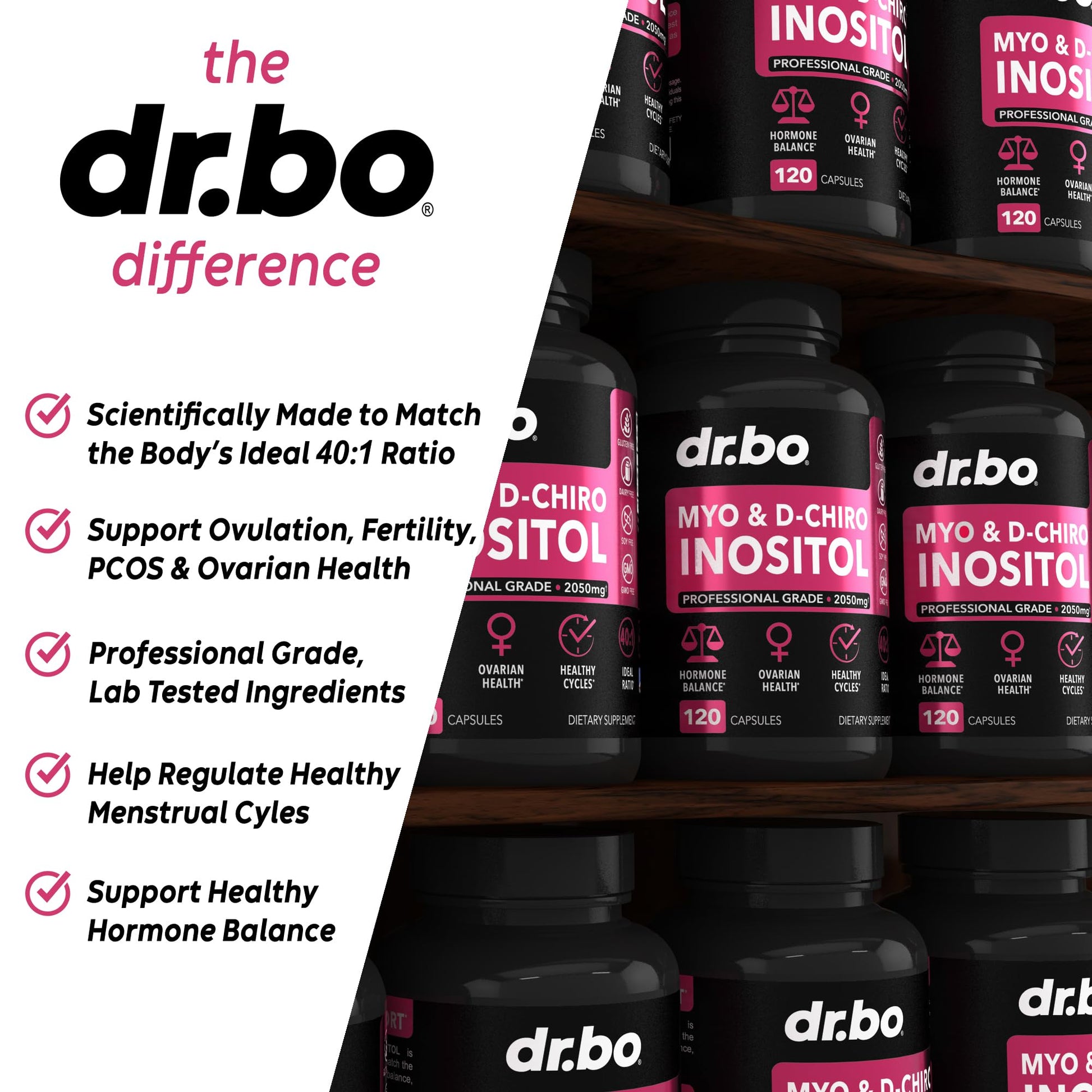 Myo-Inositol & D-Chiro Inositol Supplement Capsules - 40:1 Ratio Hormone Balance DR. BO uk supplements
