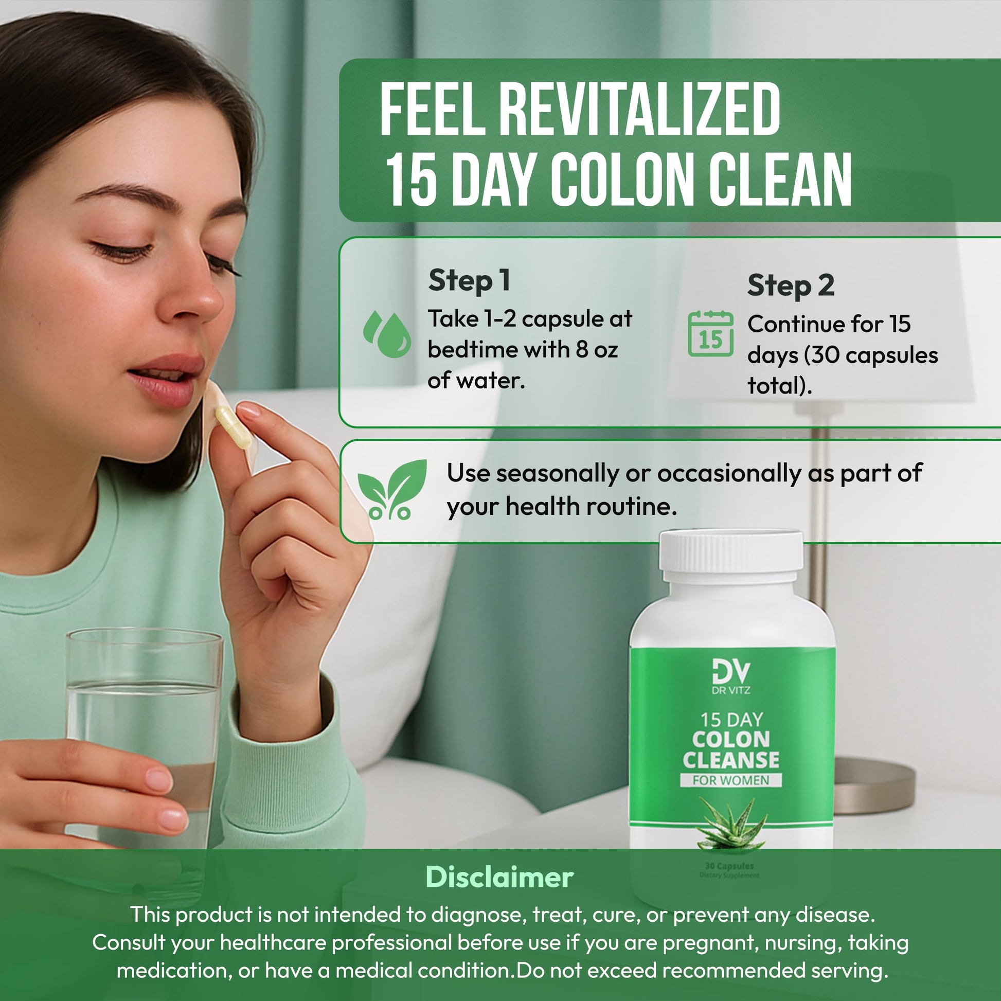 Dr Vitz 15 Day Colon Cleanse for Women – Natural Detox Pills with Herbs, Fiber & Probiotics – Bloating & Constipation Relief, Weight Loss & Gut Health Reset – 30 Capsules Dr Vitz uk supplements
