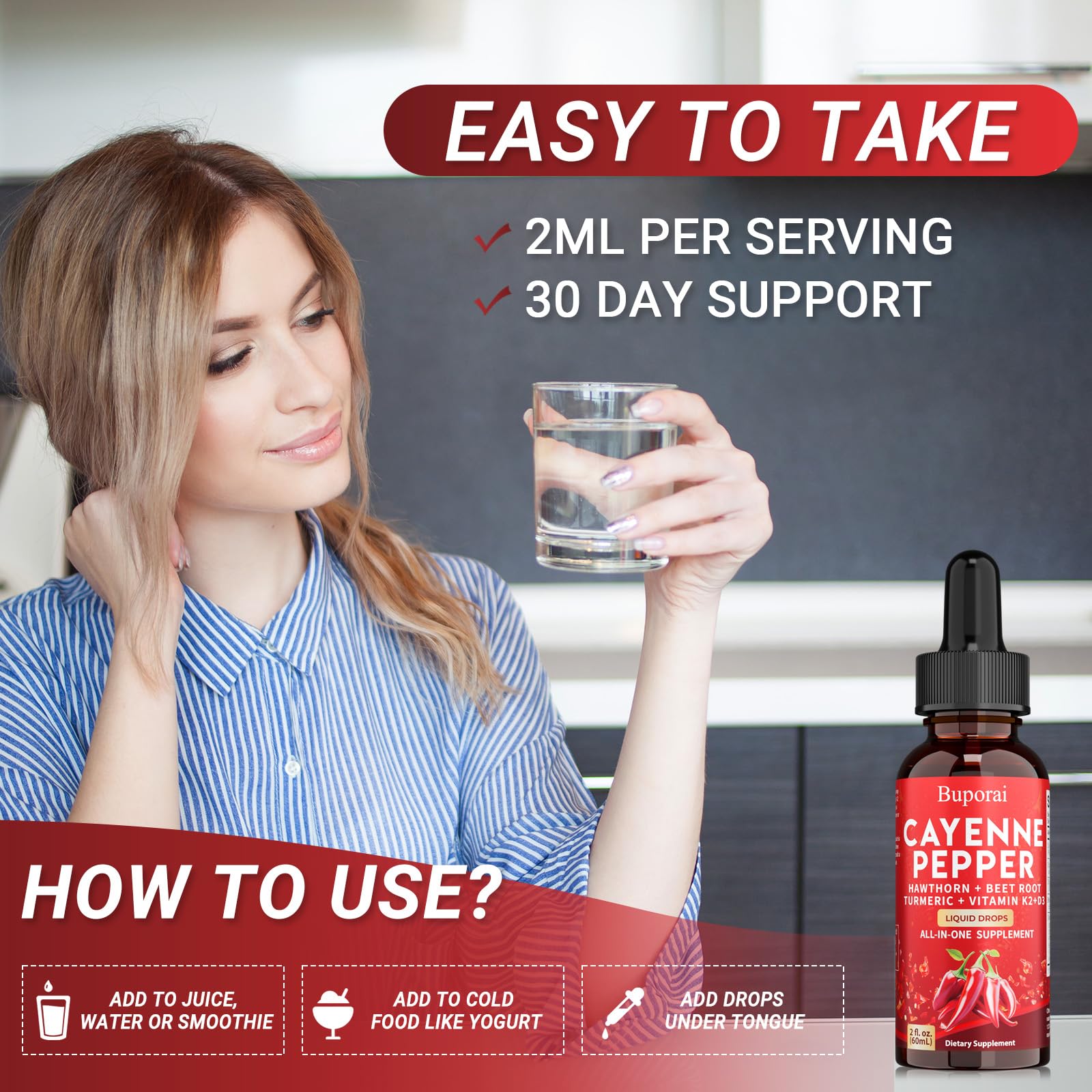 Buporai Cayenne Pepper Drops, Cayenne Pepper Extract Liquid Supplement for Overall Well-Being, 2 fl oz, Vitamin D3 K2 Beet Root Powder Buporai uk supplements