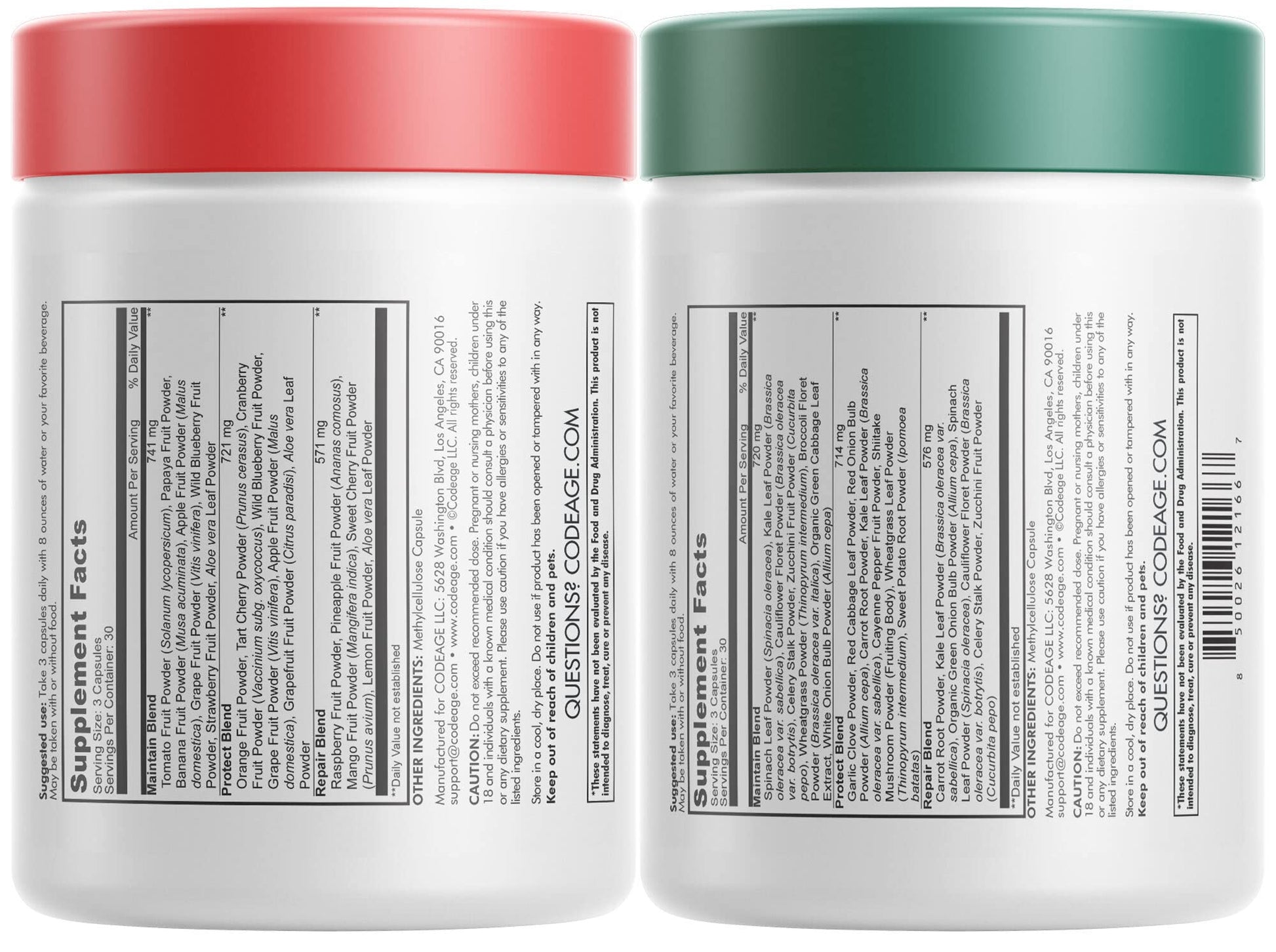 Codeage InstantFood Easy Veggies + Fast Fruits Bundle – Vegetable & Fruit Blend Capsule Supplement – Plant-Based Phytonutrient Formula – Vegan, Non-GMO – 180 Capsules Codeage uk supplements