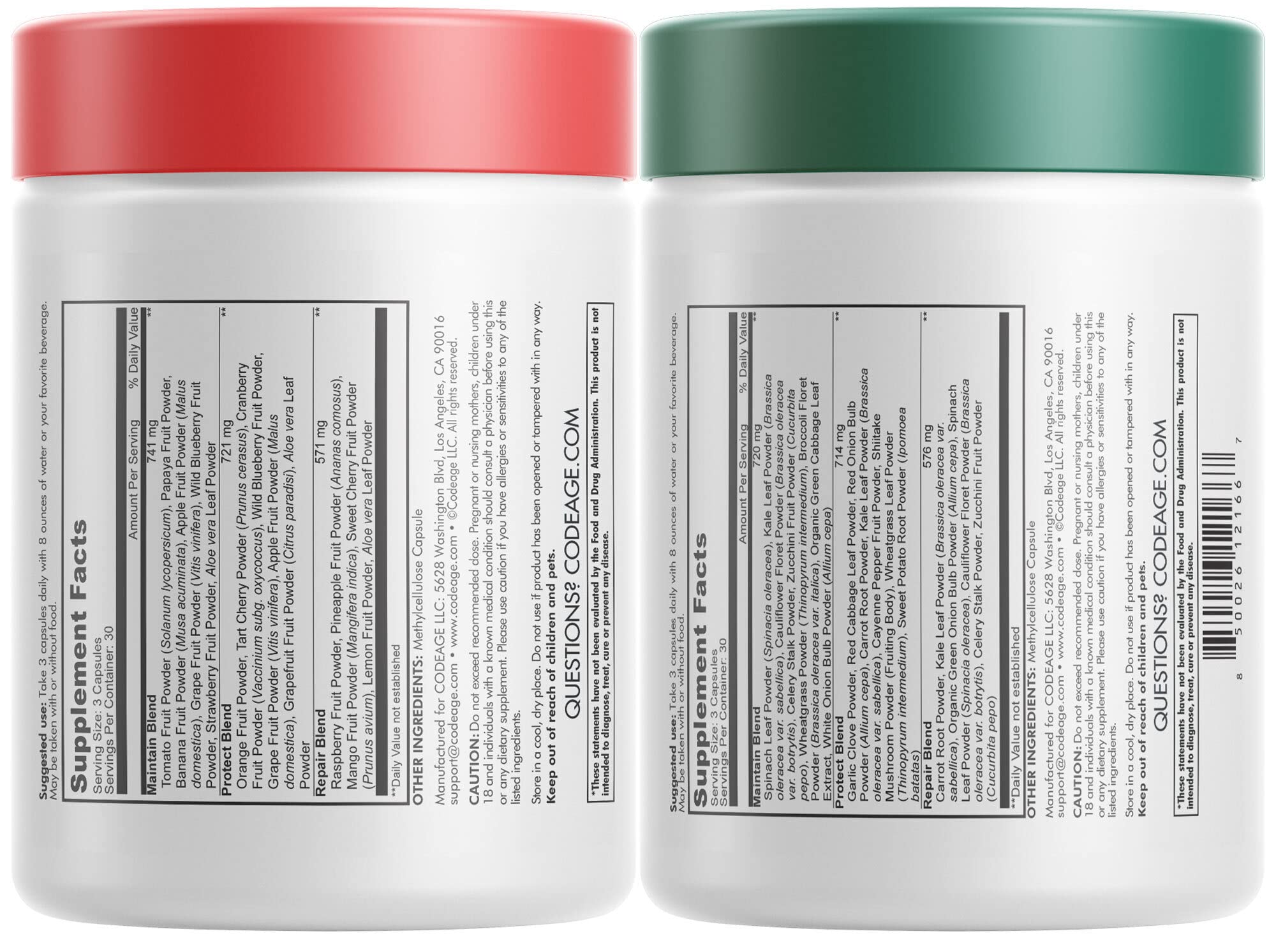 Codeage InstantFood Easy Veggies + Fast Fruits Bundle – Vegetable & Fruit Blend Capsule Supplement – Plant-Based Phytonutrient Formula – Vegan, Non-GMO – 180 Capsules Codeage uk supplements