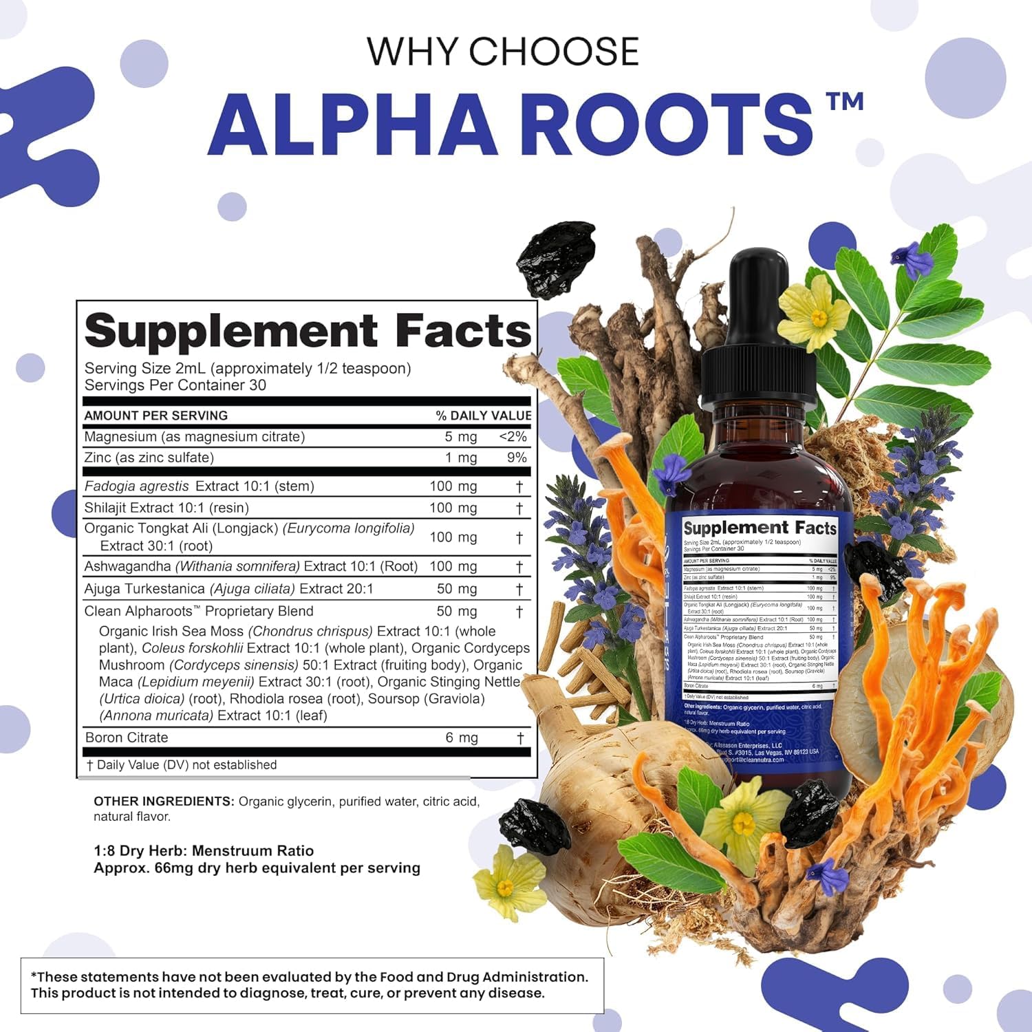 Tongkat Ali Liquid Drops Shilajit, Ashwagandha, Turkesterone, Fadogia Agrestis, Magnesium, Irish Sea Moss, and Zinc Herbal Supplement by Clean Nutra Clean Nutraceuticals uk supplements