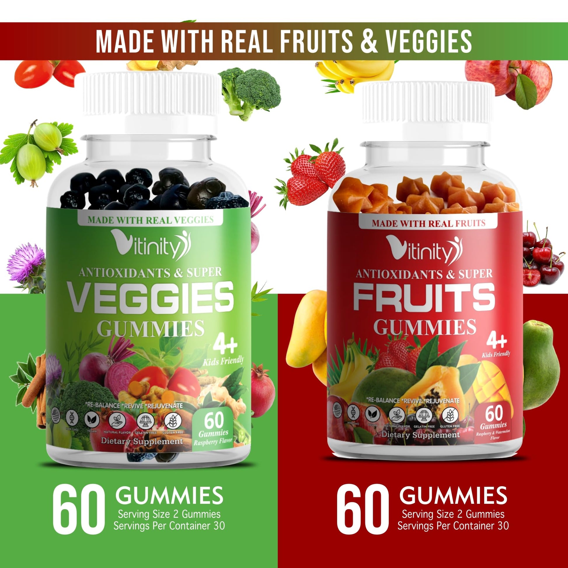 VITINITY Made with Real Fruit-Real Veggie Gummies-Superfood Vegetable Vitamin Supplement for Women,Men,Kids-Blend of Fruit and Greens for Daily Health.Fruits and Vegetables Supplements (30-Day Supply) VITINITY uk supplements