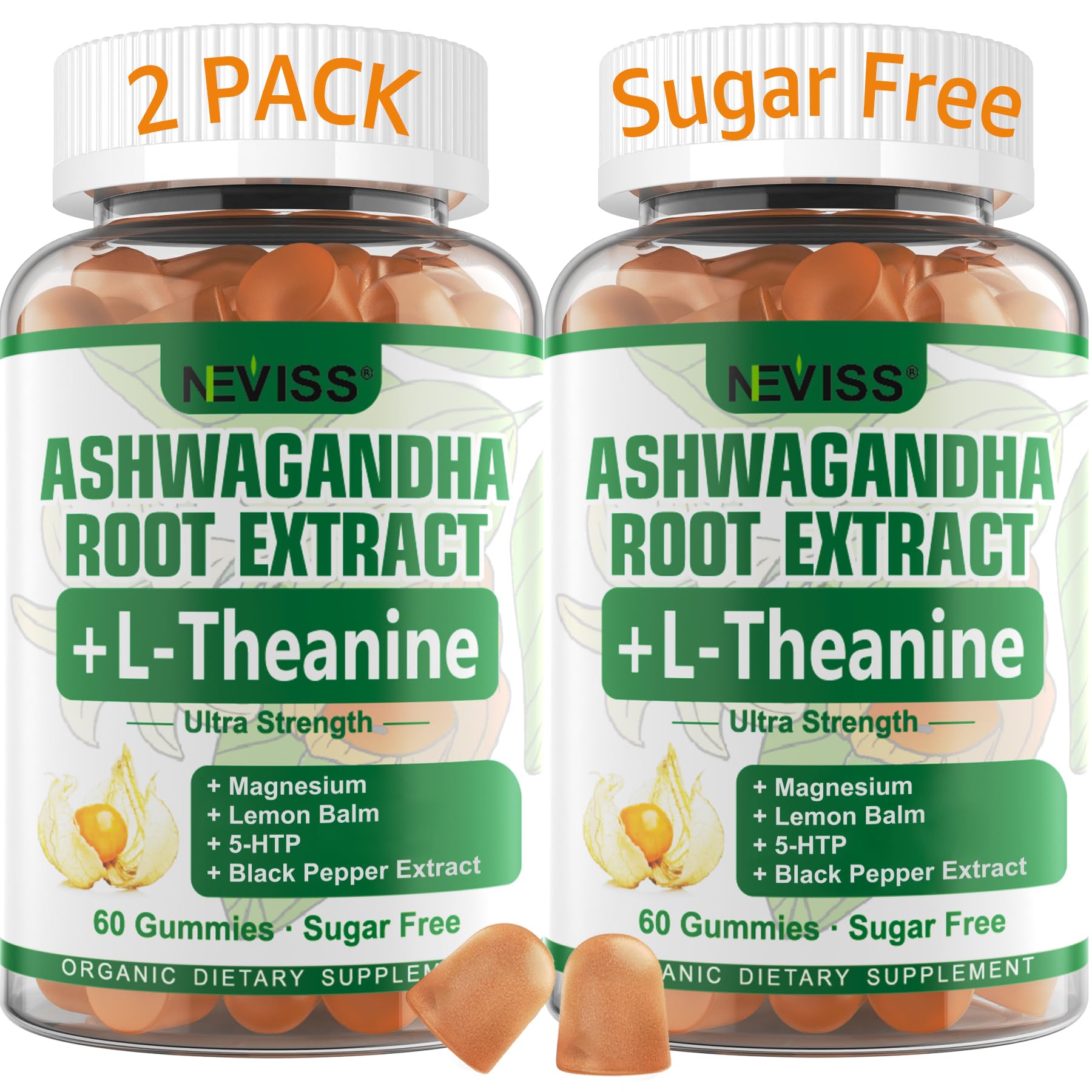 NEVISS Ashwagandha Gummies 2000mg, Feel Refreshed, Plus Proprietary Blend with L-Theanine, 5-HTP, Lemon Balm, Magnesium for Calm, Zzzs & Relaxation Support, 120 Count NEVISS uk supplements
