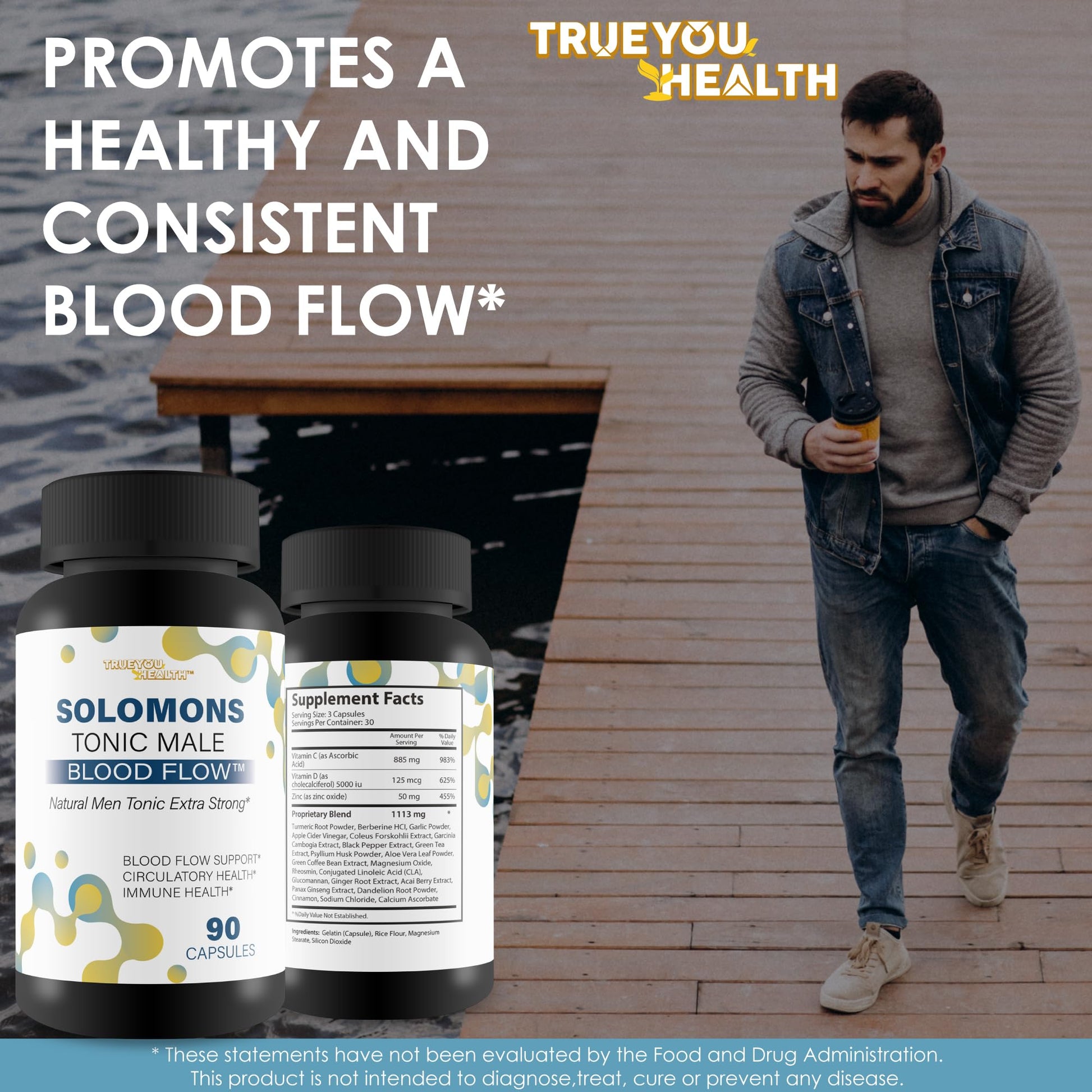 Solomons Tonic - Our Best Mens Blood Flow Supplement - Good Blood Flow Support - Male Blood Flow Capsules - Max Blood Flow Pills - Blood Circulation Supplements for Men - Male Blood Circulation Pills True You Health uk supplements