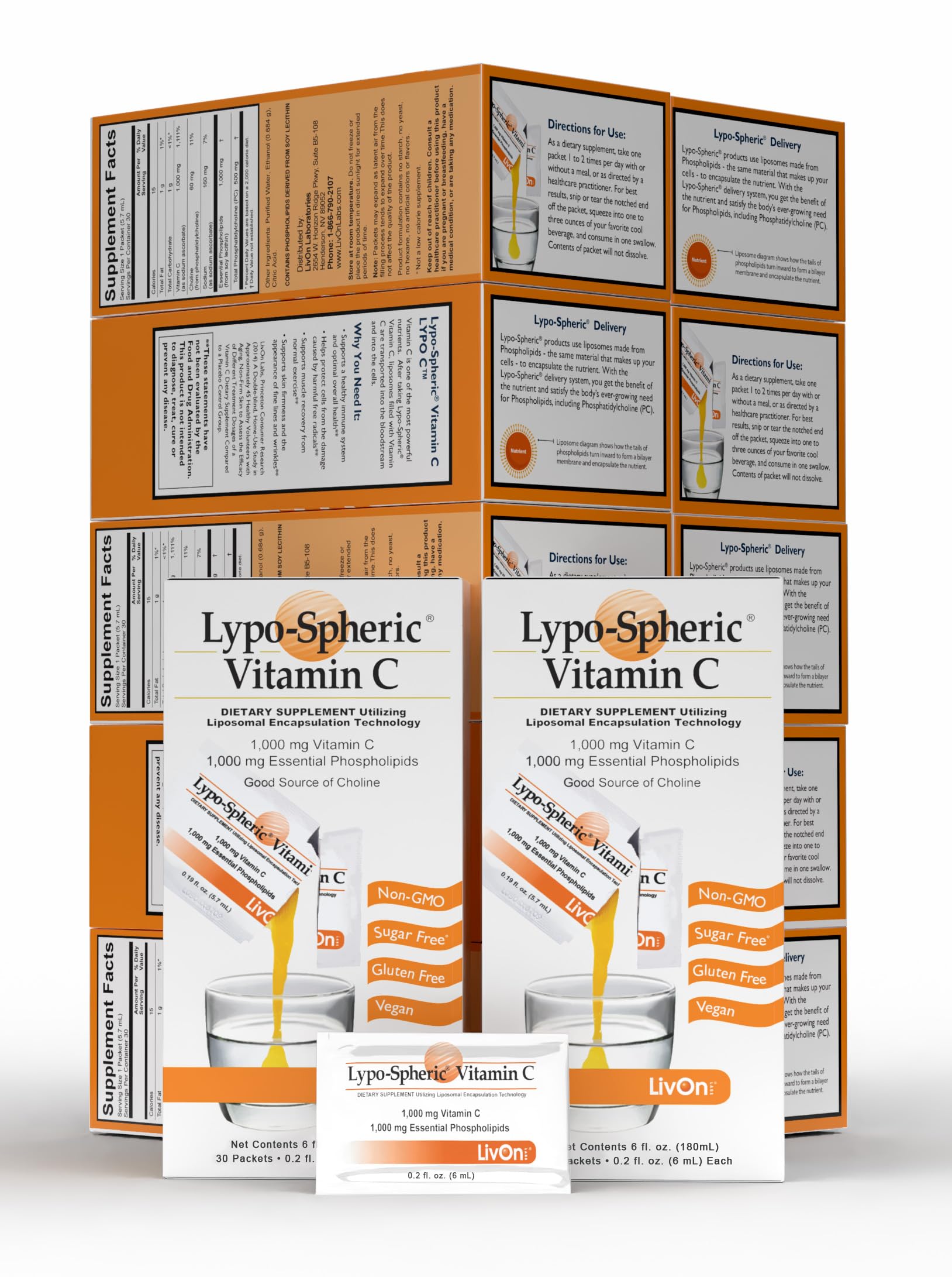 LivOn Laboratories - Lypo–Spheric Vitamin C – 1,000 mg Vitamin C & 1,000 mg Essential Phospholipids Per Packet – Liposome Encapsulated for Improved Absorption – Non–GMO - 12 Pack (360 Count) LivOn Laboratories uk supplements