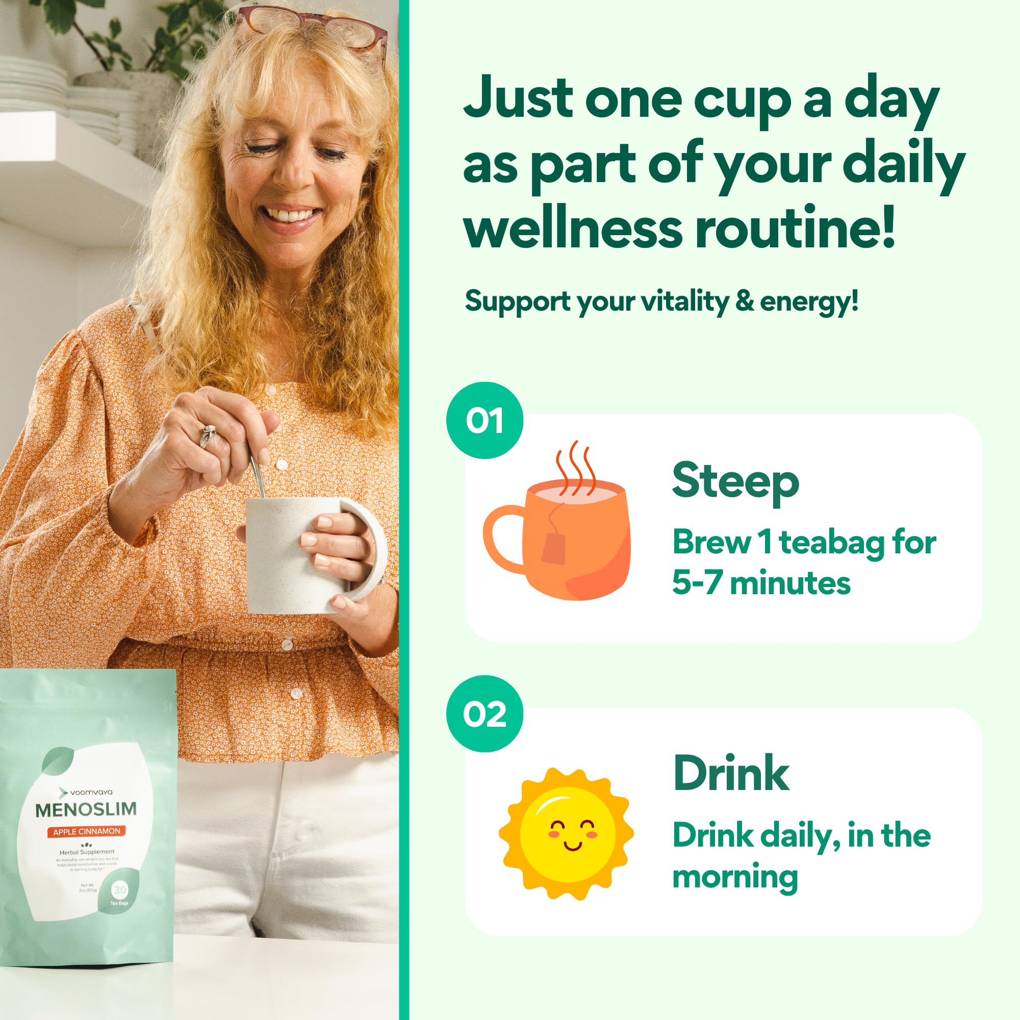 VoomVaya MenoSlim Tea – Menopause & Perimenopause Supplement for Women – Supports Healthy Metabolism & Overall Wellness – Acai Berry Flavor – 30 Tea Bags VoomVaya uk supplements