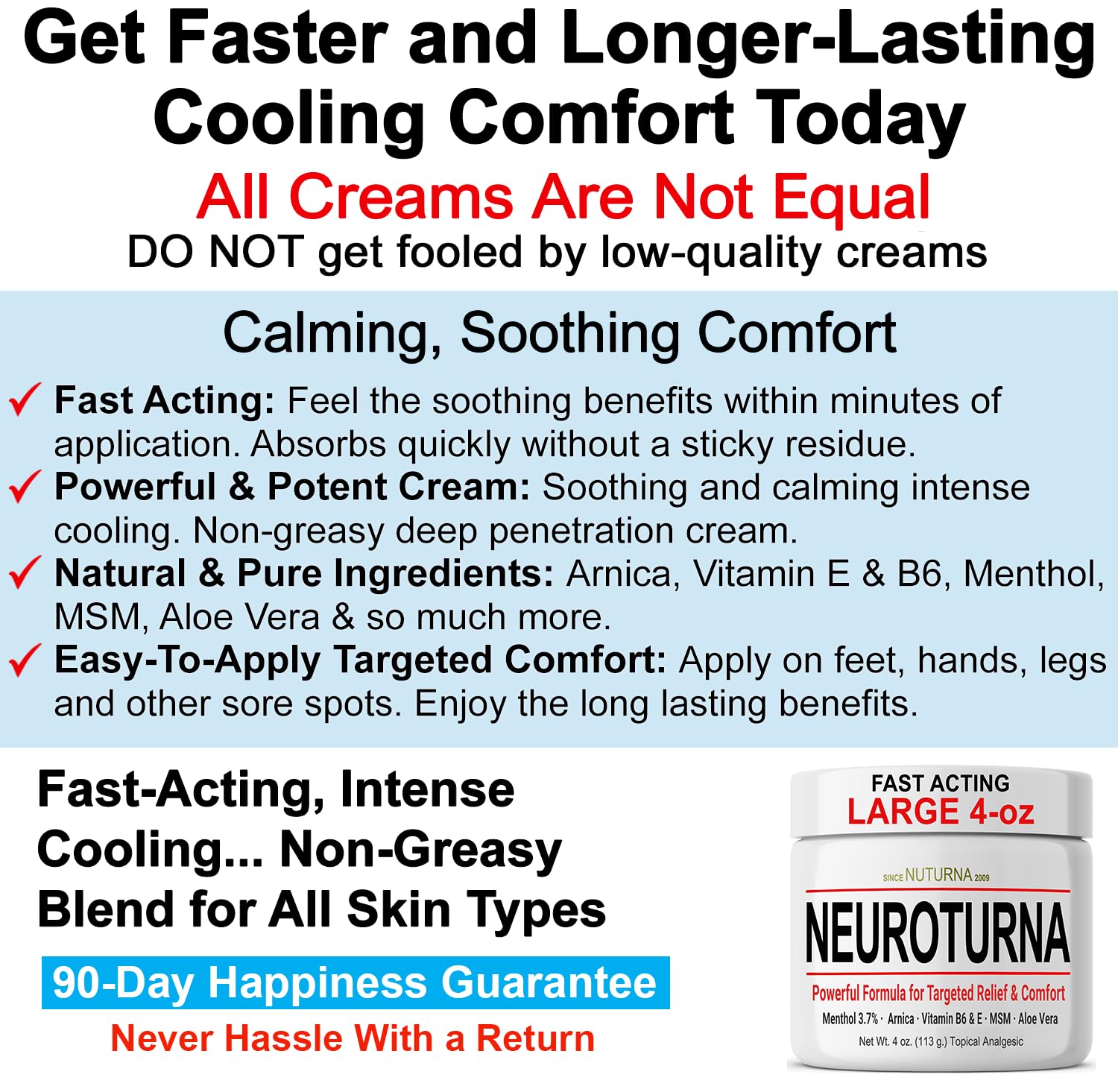 Nuturna Nerve Cream - Fast Acting Comfort for Feet, Hands, Legs & Toes - Ultra Strength Menthol, Arnica, Aloe Vera, MSM - Cooling Soothing Comfort - Non-Greasy, Paraben-Free - 4 oz Nuturna uk supplements