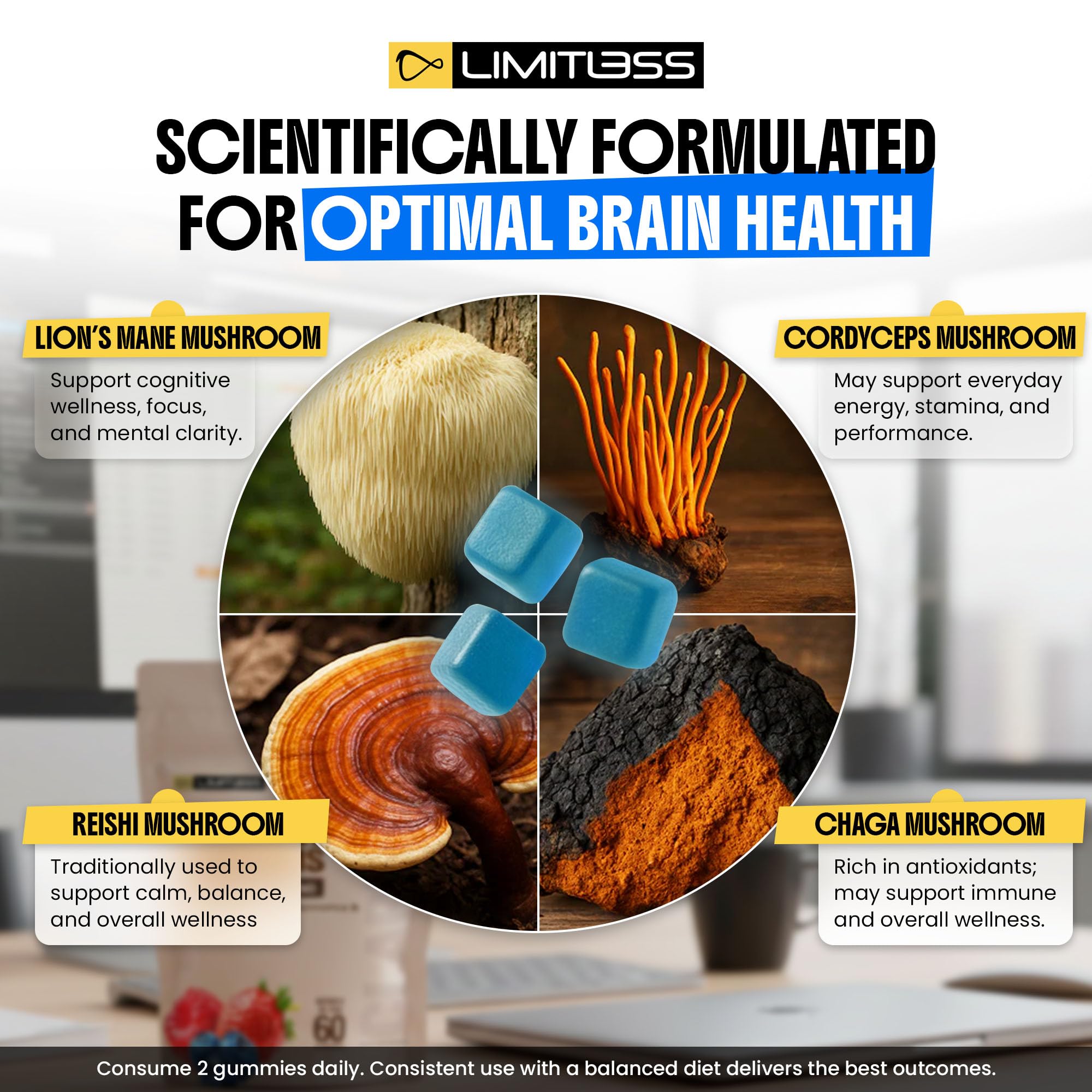 Limitless Supershrooms Smart Focus Gummies - 30 Day Supply LIMITLESS X uk supplements
