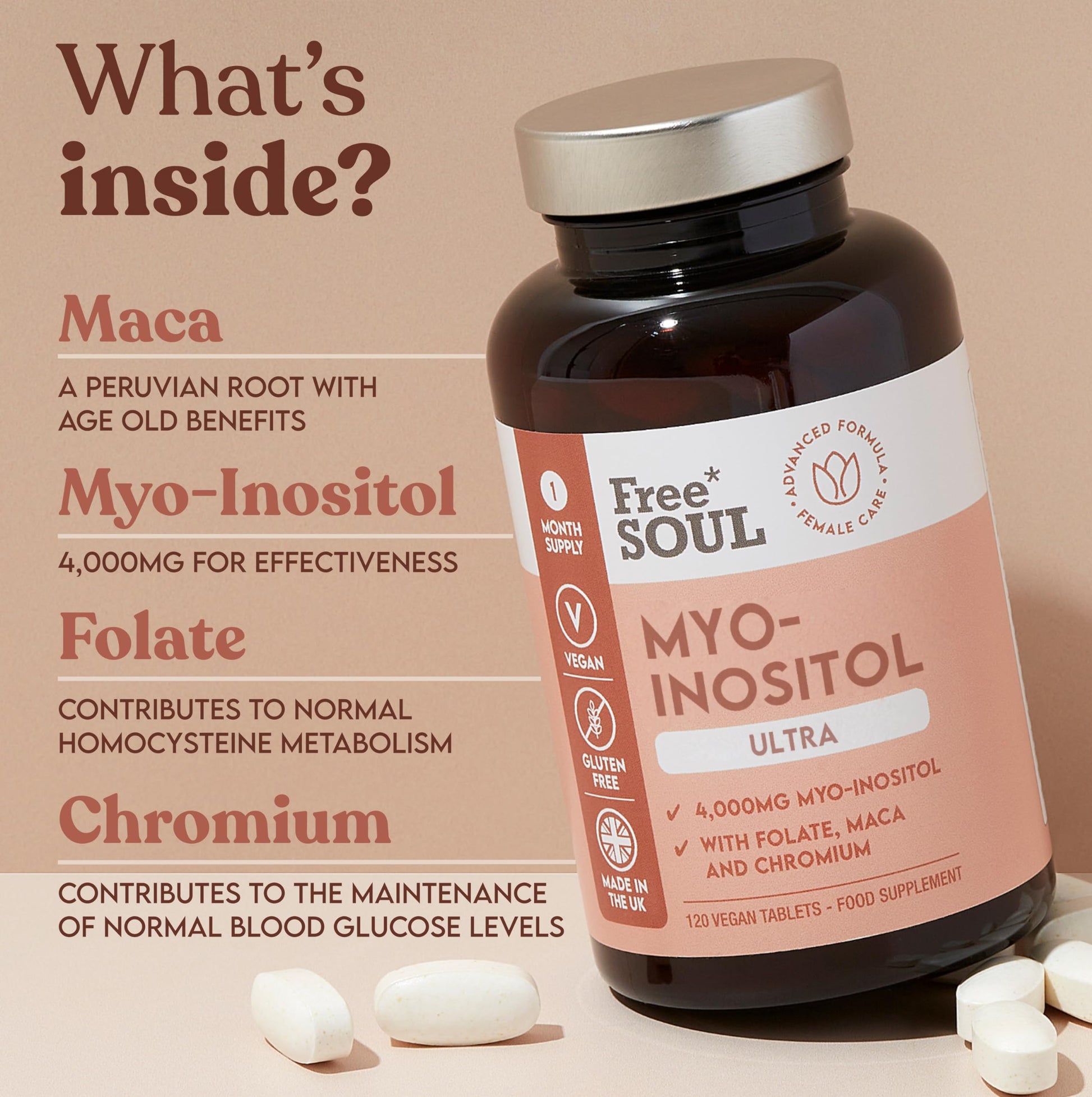 Free Soul Myo-Inositol Ultra Supplement with 4,000mg Myo-Inositol, 200ug Folate, 100ug Free Soul uk supplements