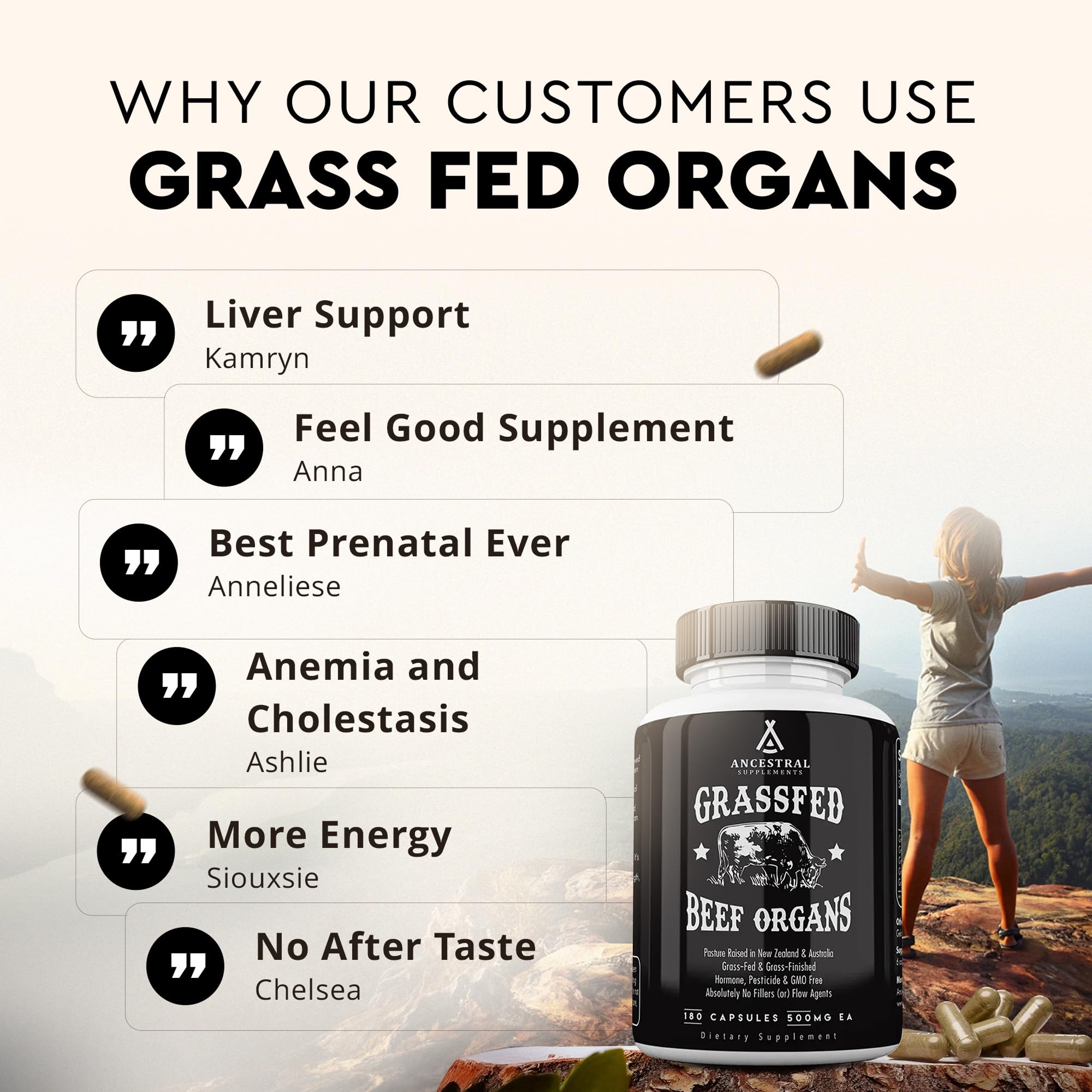 Ancestral Supplements Grass Fed Beef Organ Supplement, Supports Whole Body Wellness with Proprietary Blend of Liver, Heart, Kidney, Pancreas, Spleen, Freeze-Dried Beef, Non-GMO, 180 Capsules Ancestral Supplements uk supplements