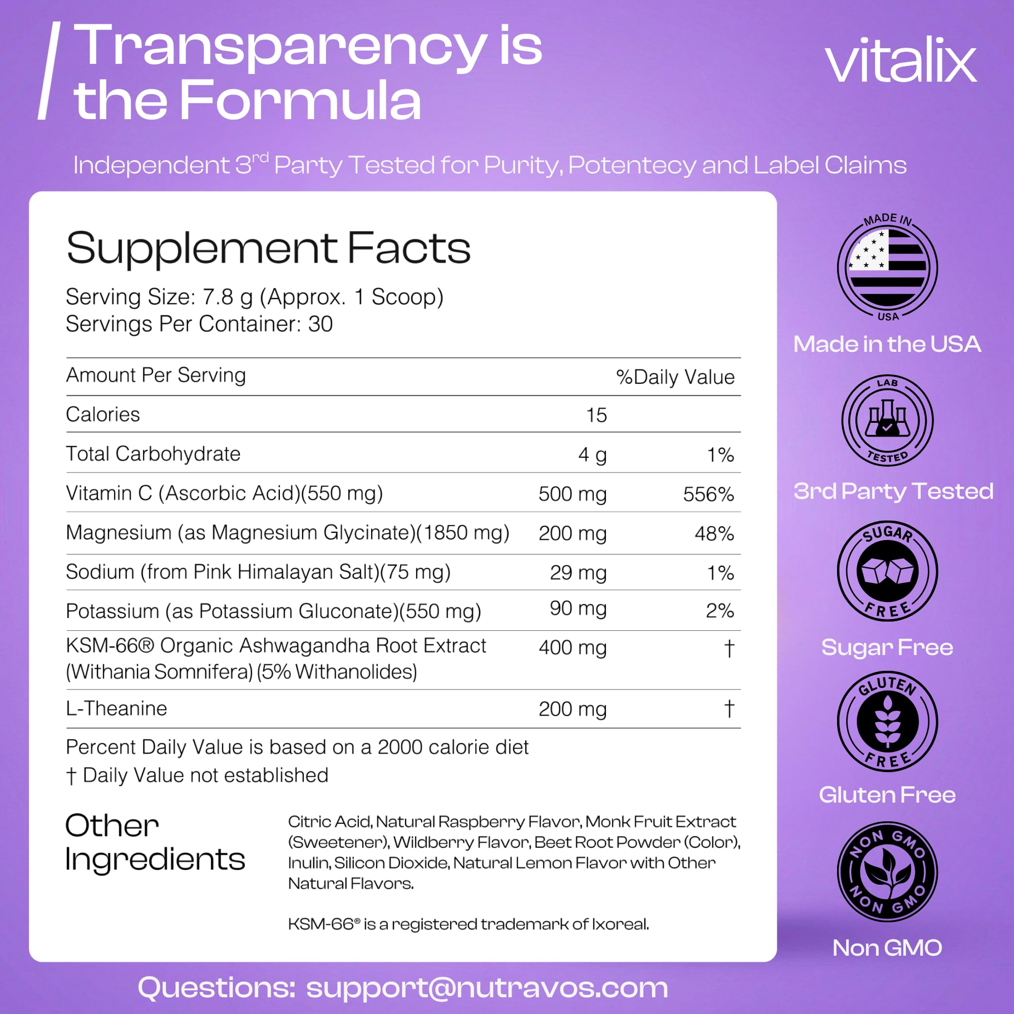 NutraVōs Vitalix – Cortisol Reducer & Adaptogen Drink Mix with Ashwagandha KSM 66, Magnesium Glycinate 200mg, L-Theanine 200mg, Vitamin C 500mg & Electrolytes – Raspberry Lemonade – 30 Servings NutraVōs uk supplements