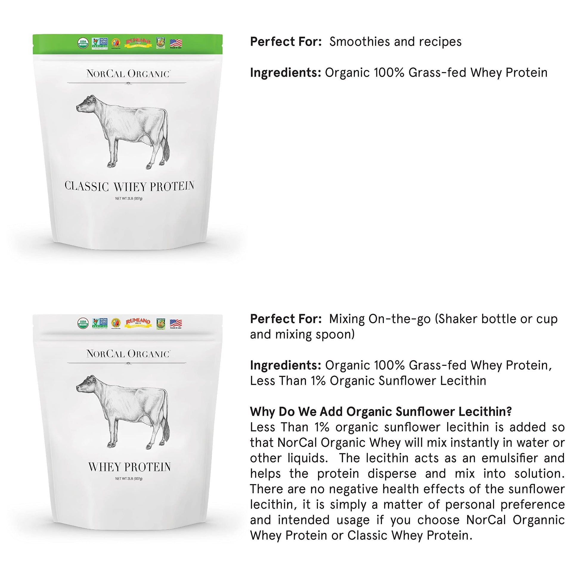 NorCal Organic Classic Whey Protein - 2lbs Bulk | 100% Grass-Fed & Finished NorCal Organic uk supplements