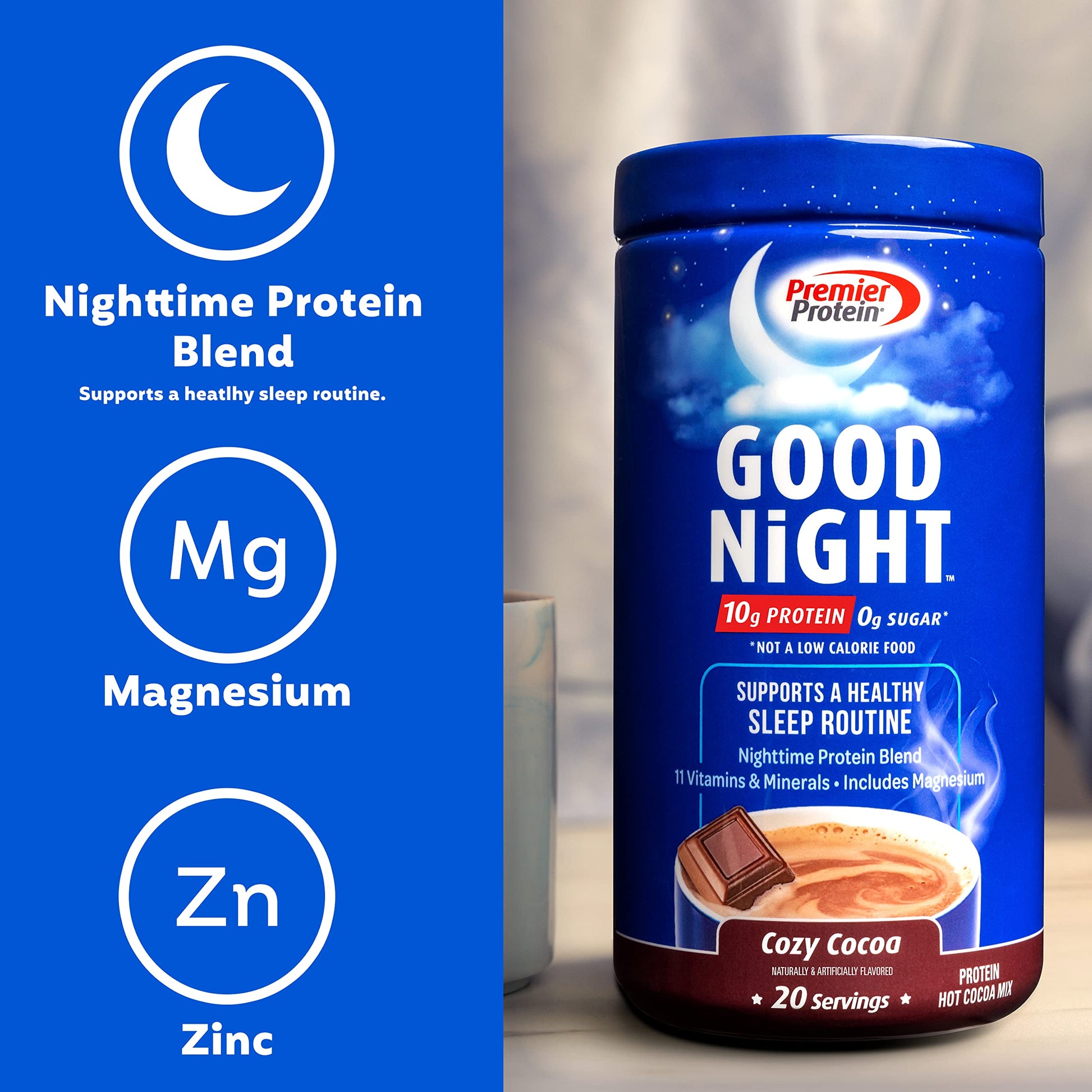 Premier Protein Good Night Protein Powder, Hot Cocoa Mix, 10g Protein, 0g Sugar Premier Protein uk supplements