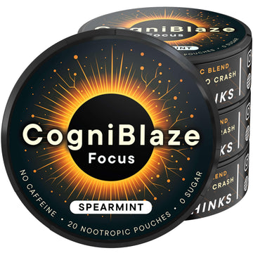 CogniBlaze Nootropic Pouches Caffeine Free (Spearmint) | 80 Focus Pouches for Clarity | 4 Pack (20 Per Can) | Mental Energy Pouches | 25mcg Huperzine A per Nootropic Pouch | Zero Calories CogniBlaze uk supplements