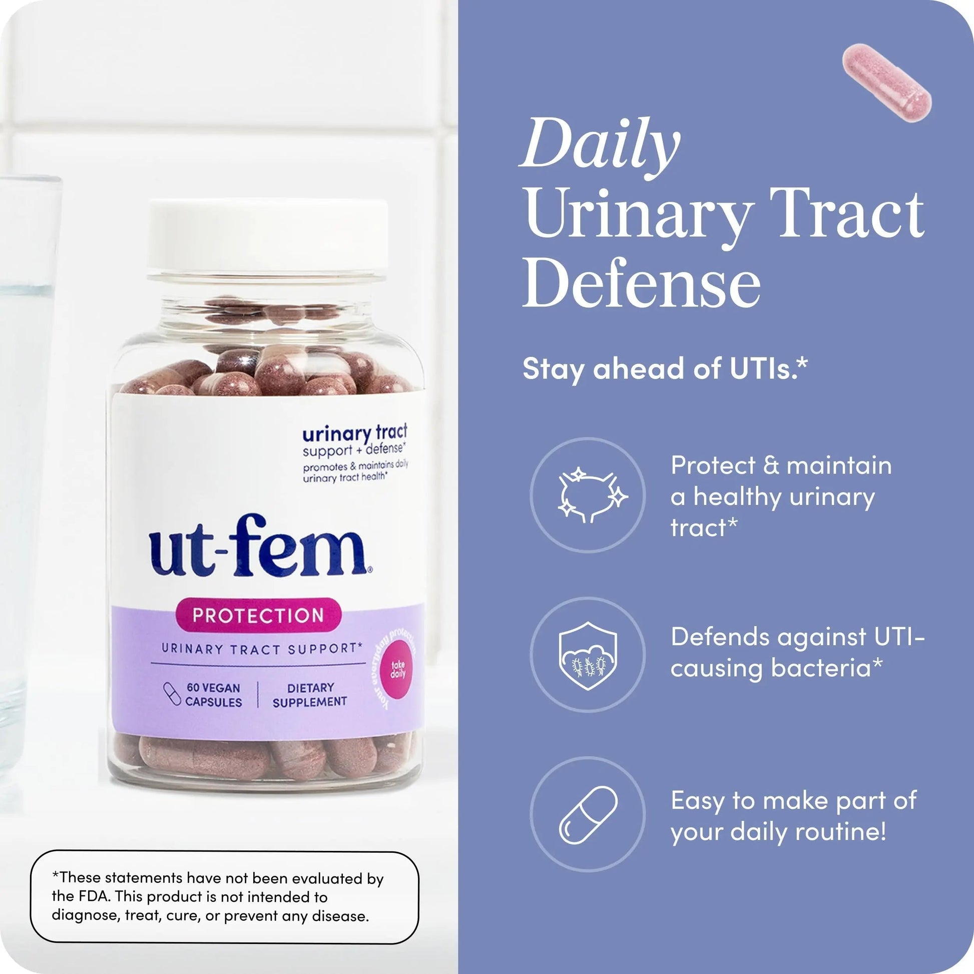 UT-Fem Protection - Urinary Tract Defense for Women, 3-in-1 Daily Defense Formula to Protect Urinary Tract Health, D-Mannose, Cranberry + Hibiscus, Natural Supplement - 60 Vegan Capsules UT-Fem uk supplements