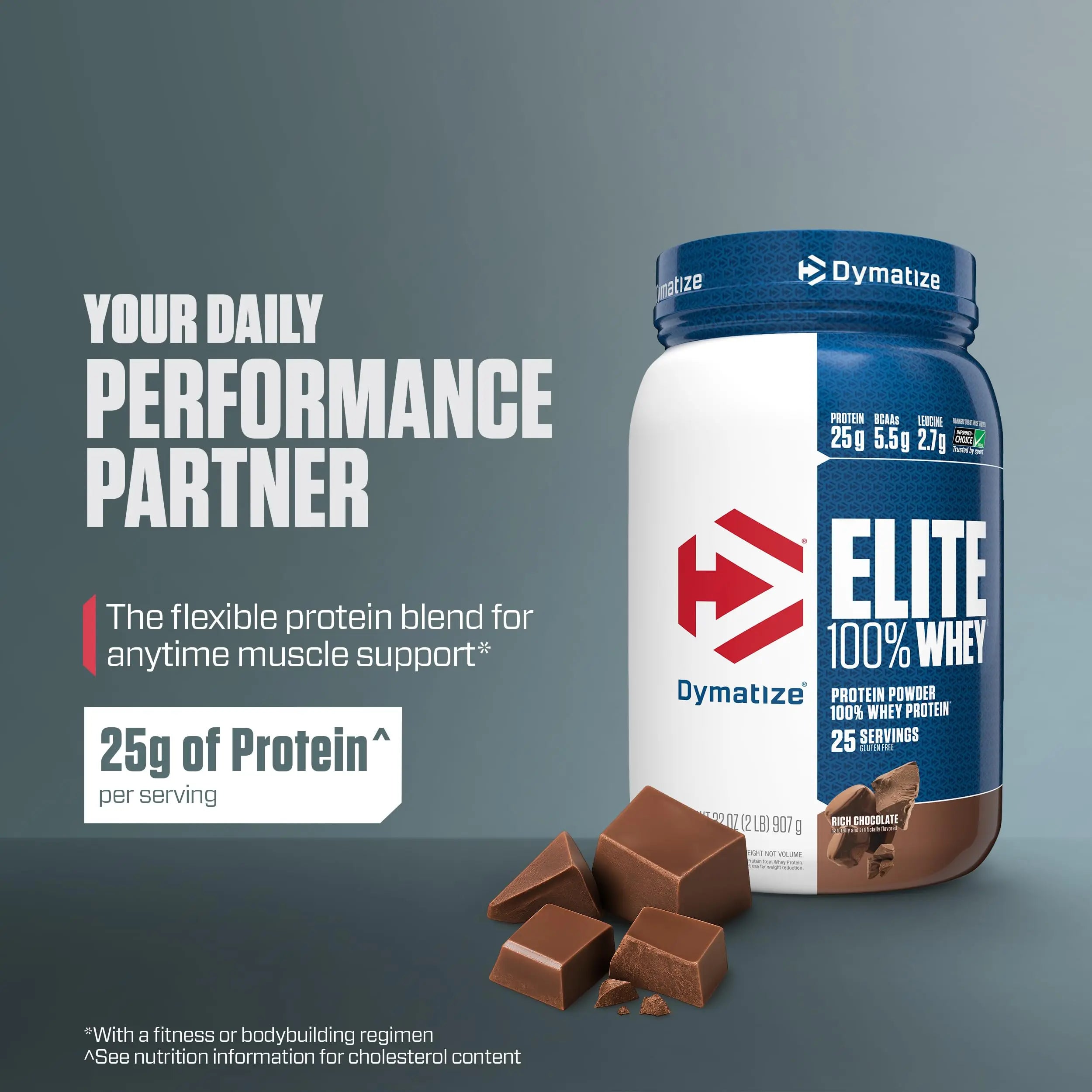 Dymatize Elite 100% Whey Protein Powder, Chocolate, 25g of Protein, 5.5g BCAAs, Less Than 140 Cal., Gluten Free, 3g Carb, 2g Sugar, 3g Fat (25 Servings) Dymatize uk supplements