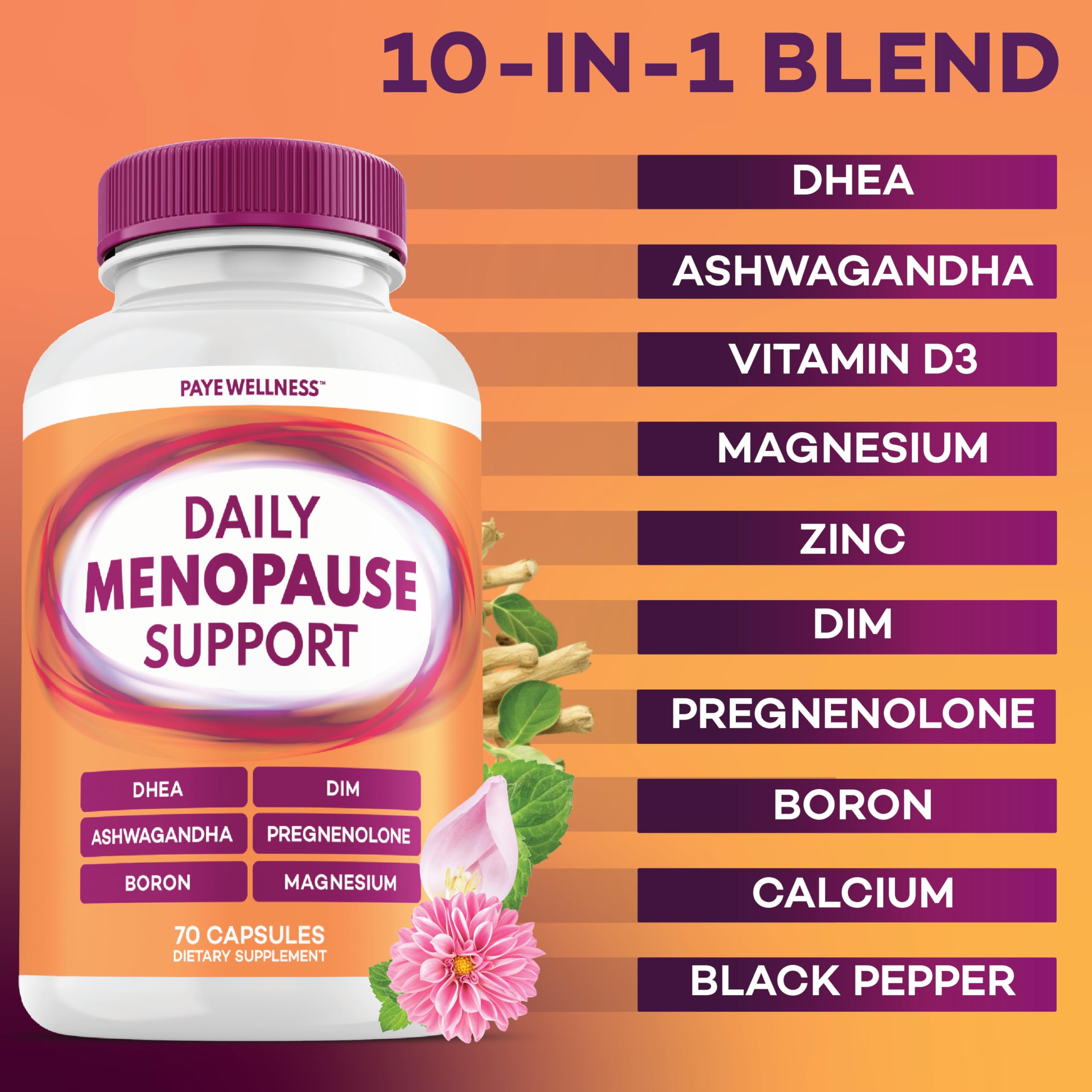 Menopause and Perimenopause Supplement for Women 10-1 Relief Formula for Hot Flashes, Night Sweats, Mood, Energy & Hormone – DIM, Ashwagandha, Vitamin D, DHEA, Zinc, Magnesium 2-Pack, 140 Capsules PAYÉ uk supplements