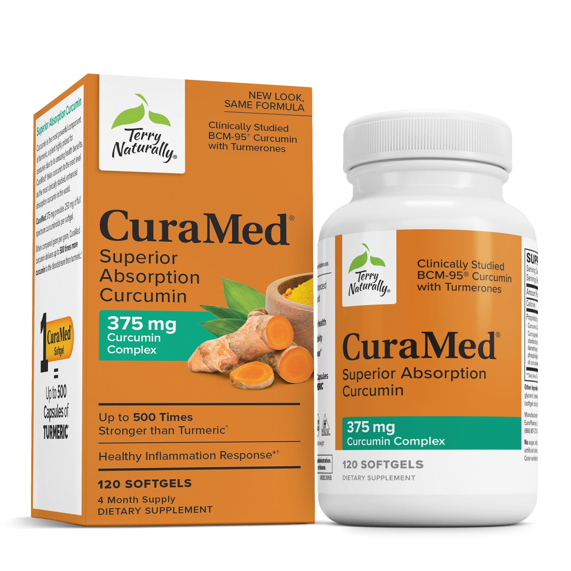 Terry Naturally CuraMed 375mg - Antioxidant Supplement for Brain & Immune Health Support - Dietary Supplement with Curcumin & Turmeric Essential Oil - Herbal Liver Support - 120 Softgels Terry Naturally uk supplements