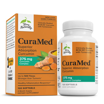 Terry Naturally CuraMed 375mg - Antioxidant Supplement for Brain & Immune Health Support - Dietary Supplement with Curcumin & Turmeric Essential Oil - Herbal Liver Support - 120 Softgels Terry Naturally uk supplements