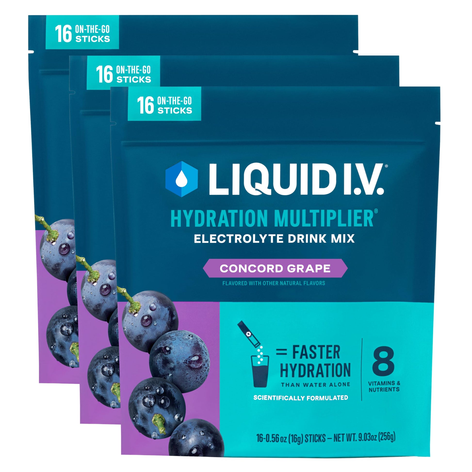 Liquid I.V.® Hydration Multiplier - Concord Grape | Electrolyte Powder Drink Mix | 3 Pack (48 Servings) Liquid I.V. uk supplements