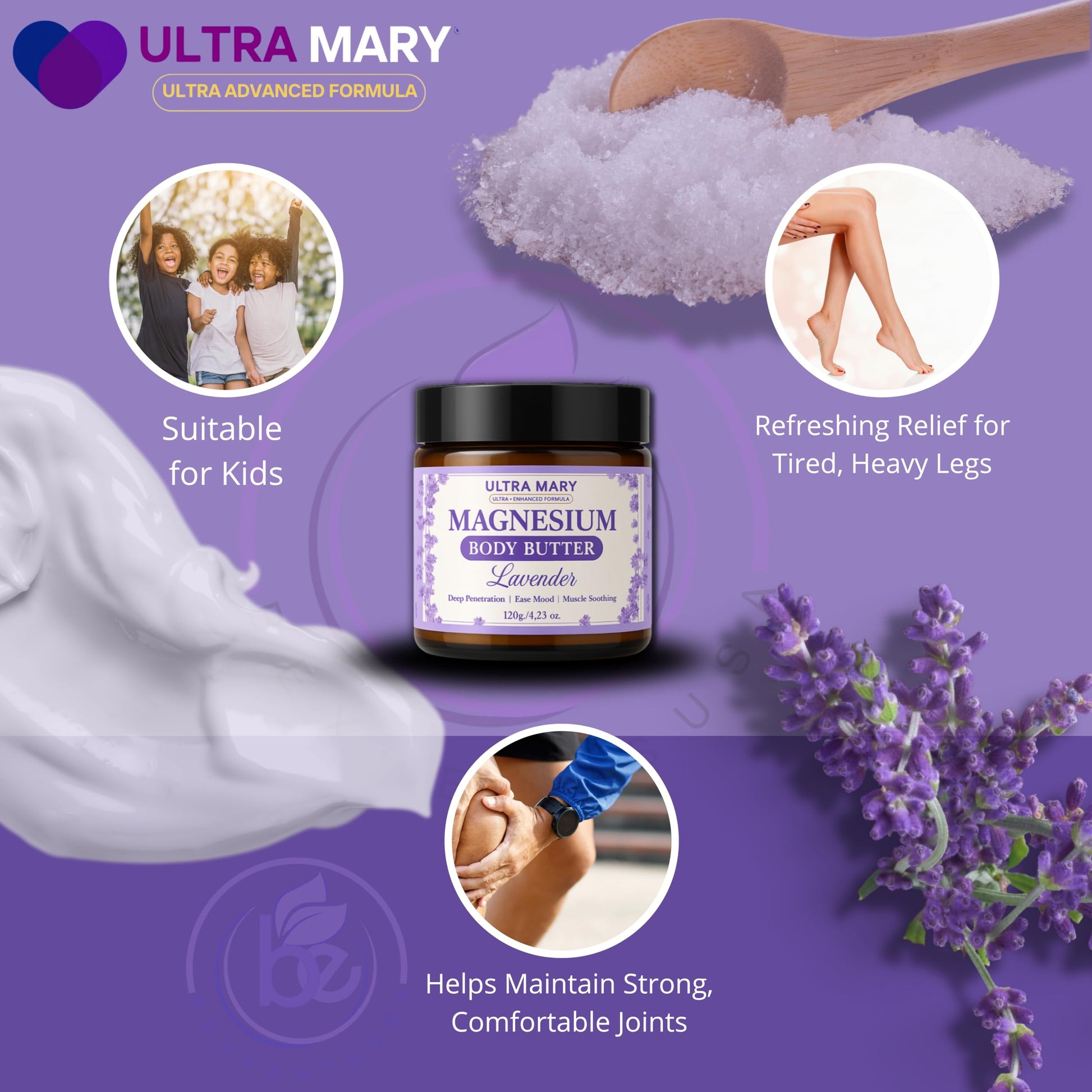 Nighttime Magnesium Cream for Pain, Nerve & Leg Cramps - Magnesium Body Butter for Sleep with Shea Butter, Jojoba Oil, Coconut Extract & Dandelion - Lavender Magnesium Lotion for Kids - 4.23oz ULTRA MARY uk supplements