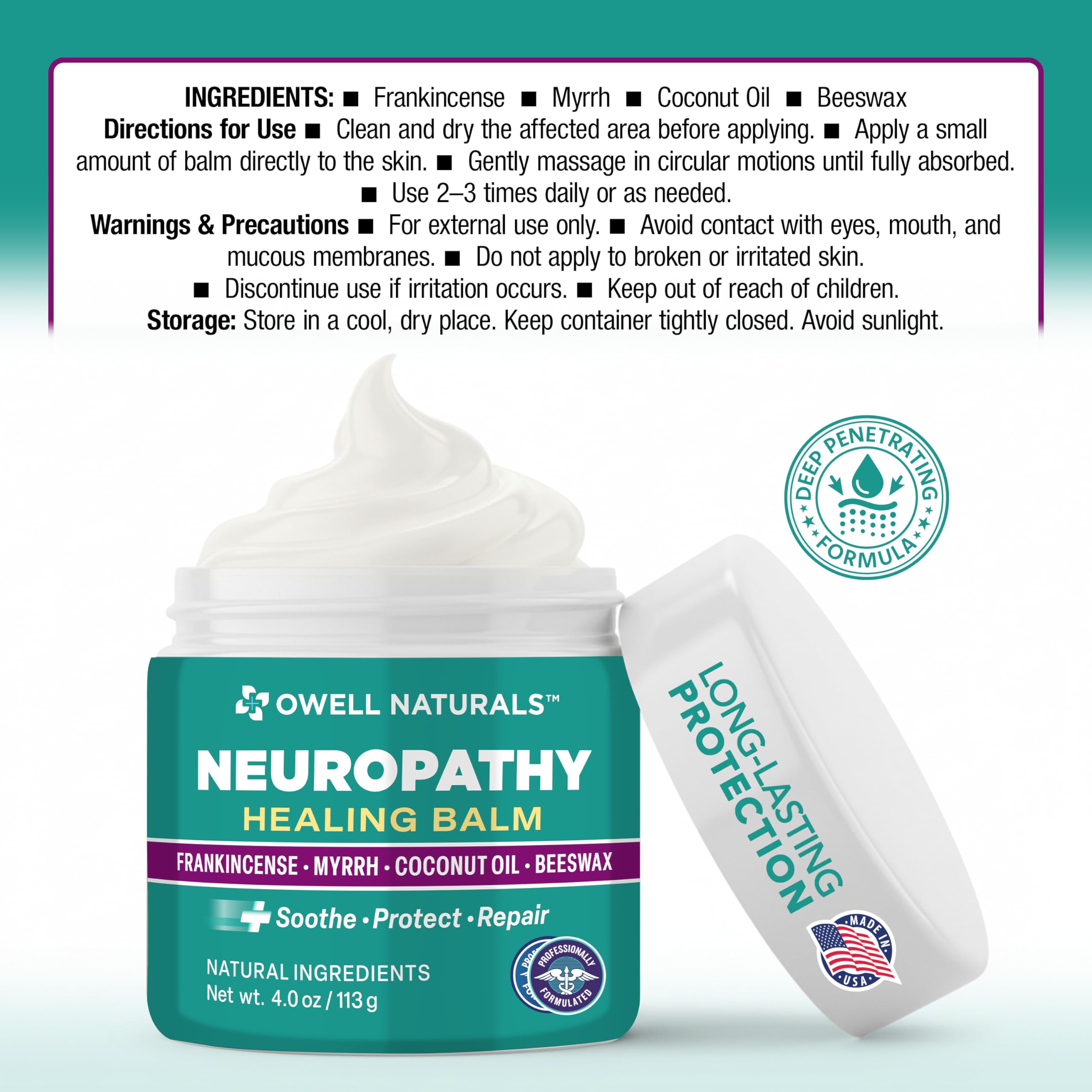 OWELL NATURALS Neuropathy Healing Balm, Fast Acting, with Frankincense, Myrrh, Coconut Oil & Beeswax, Natural Ingredients – Soothe, Protect & Repair, 4 oz (Pack of 1) Owell Naturals uk supplements