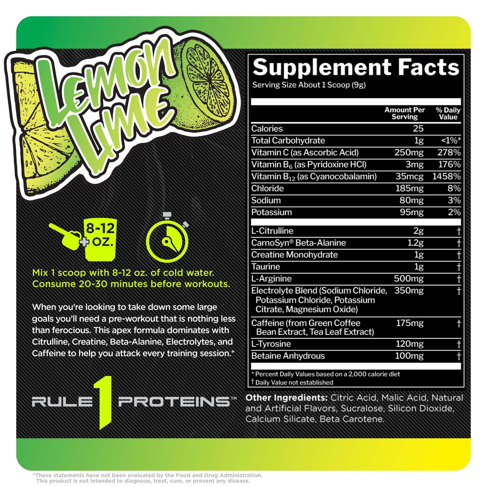 Rule 1 R1 Roar, Lemon Lime - 9.52 oz - Pre-Workout Powder - with Creatine, Beta-Alanine Rule 1 Proteins uk supplements