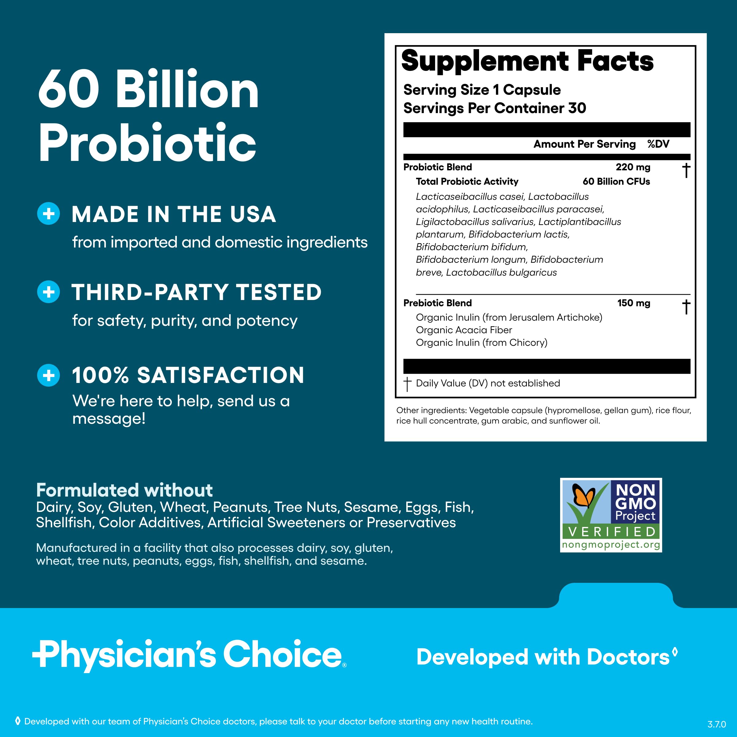 Physician's CHOICE Probiotics 60 Billion CFU - 10 Strains + Organic Prebiotics - Immune, Digestive & Gut Health - Supports Occasional Constipation, Diarrhea, Gas & Bloating - for Women & Men - 30ct Physician's CHOICE uk supplements