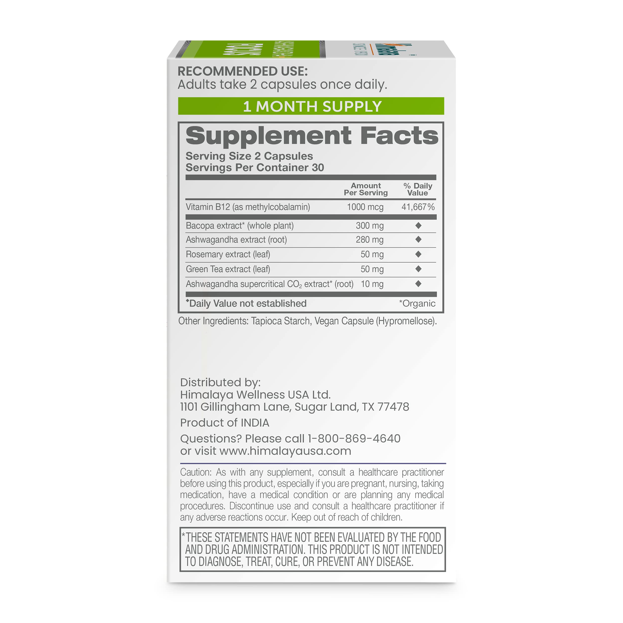 Himalaya Ashwagandha+ Focus - Herbal Focus Supplement with B12, Rosemary, Green Tea, and Bacopa Nootropics for Memory and Clarity - Vegan, Non-GMO, Gluten Free, 1690 mg, 60 Caplets Himalaya uk supplements
