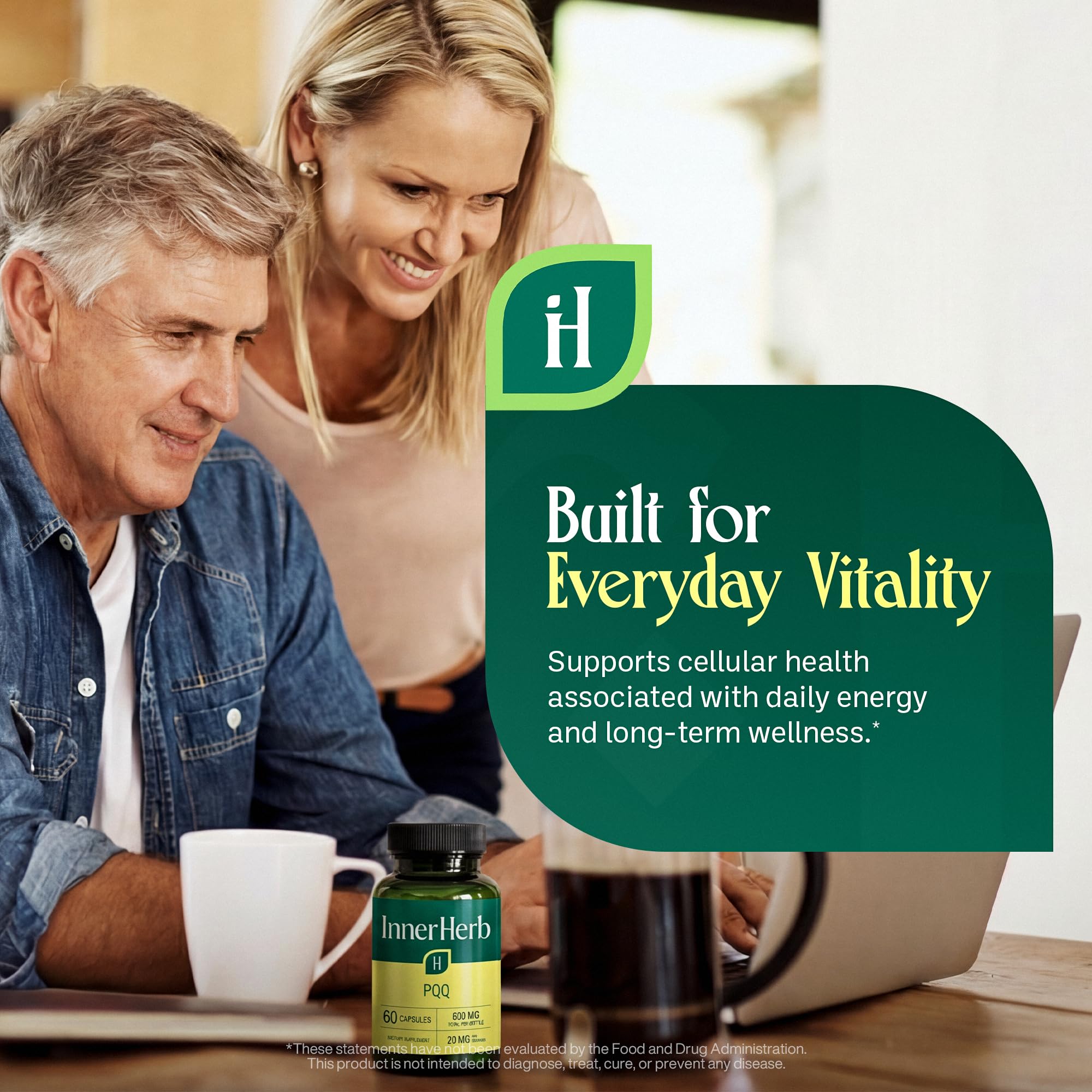 InnerHerb Pyrroloquinoline Quinone PQQ Daily Capsule - Supplement for Adults (60 Capsules, 30 Servings) (20mg Per Serving) InnerHerb uk supplements