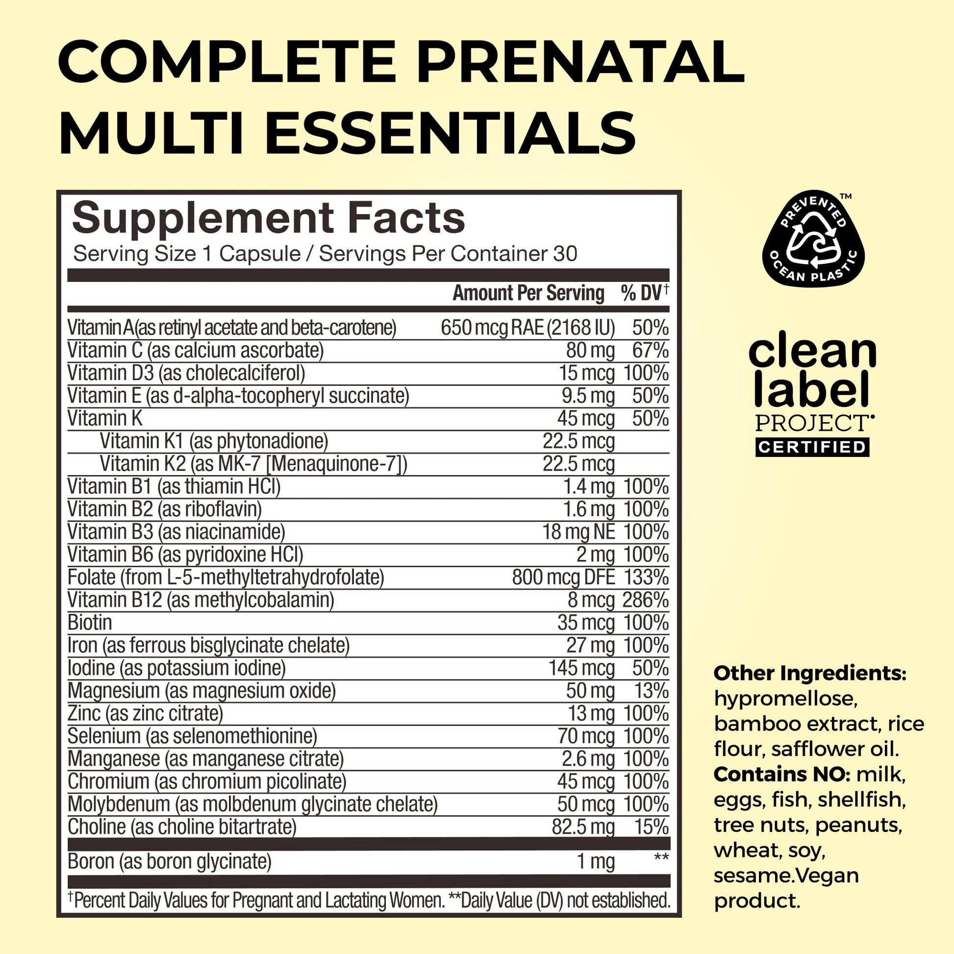 HUM Complete Prenatal Multivitamin for Women with Folate, DHA, and Choline, 23 Nutrients for Daily Support, Gluten Free, Non GMO Supplement for Pre, During, and Post Pregnancy, 30 Vegan Capsules HUM uk supplements