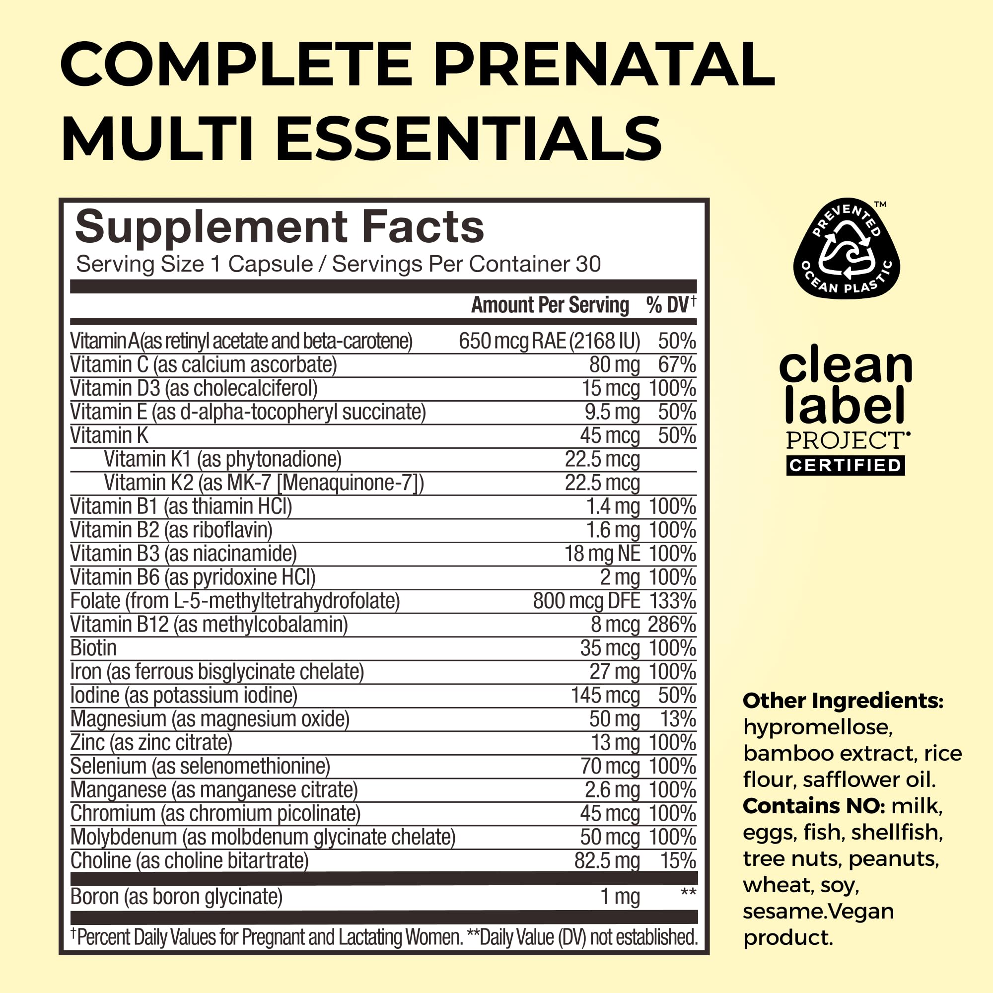 HUM Complete Prenatal Multivitamin for Women with Folate, DHA, and Choline, 23 Nutrients for Daily Support, Gluten Free, Non GMO Supplement for Pre, During, and Post Pregnancy, 30 Vegan Capsules HUM uk supplements