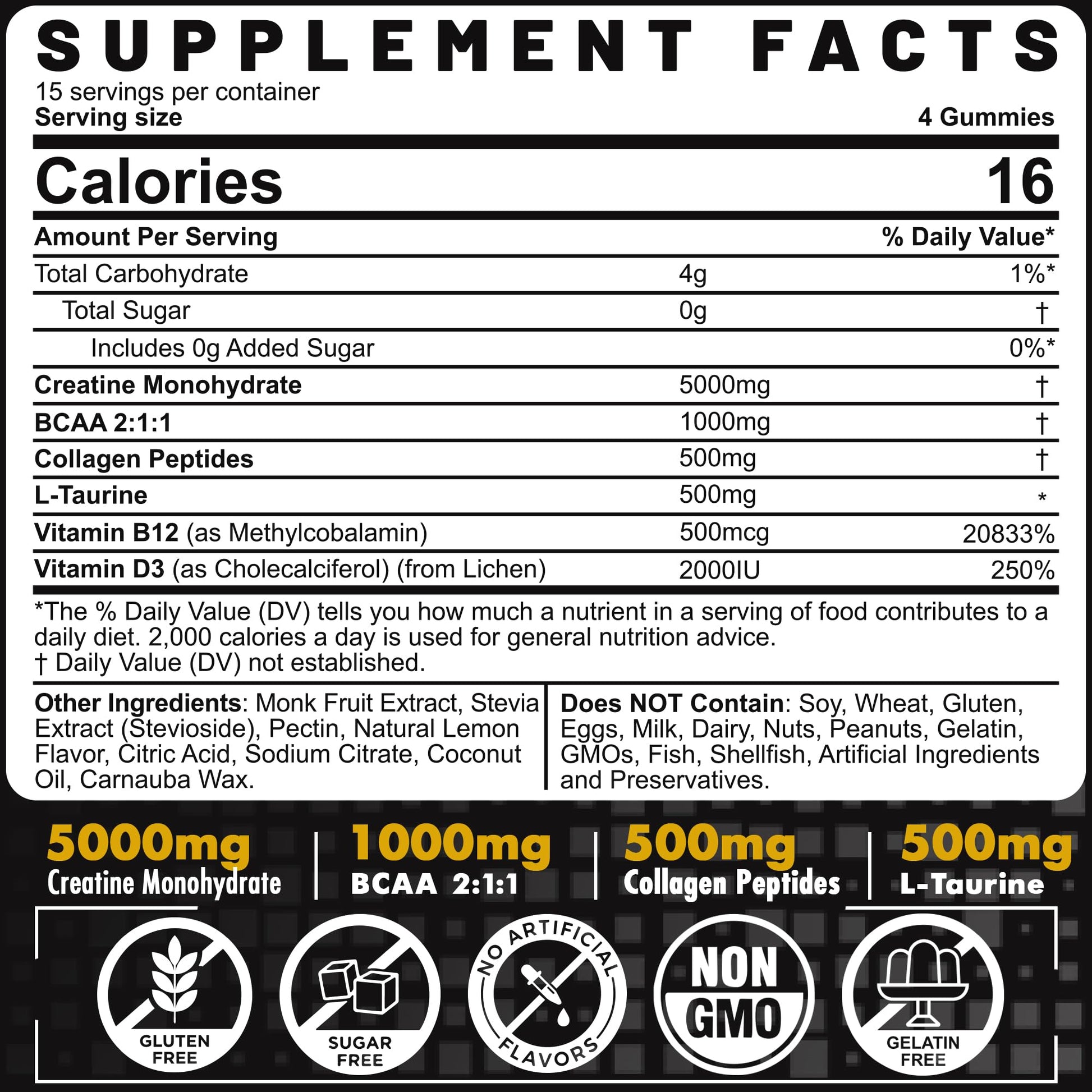 Creatine Monohydrate Gummies for Men & Women - with BCAA, Collagen Peptides, L-Taurine, Vitamin B12, D3, Chewables Creatine Monohydrate 5g Per Serving, Natural Lemon Flavor, Sugar Free, 2 Pack EnvyCure uk supplements