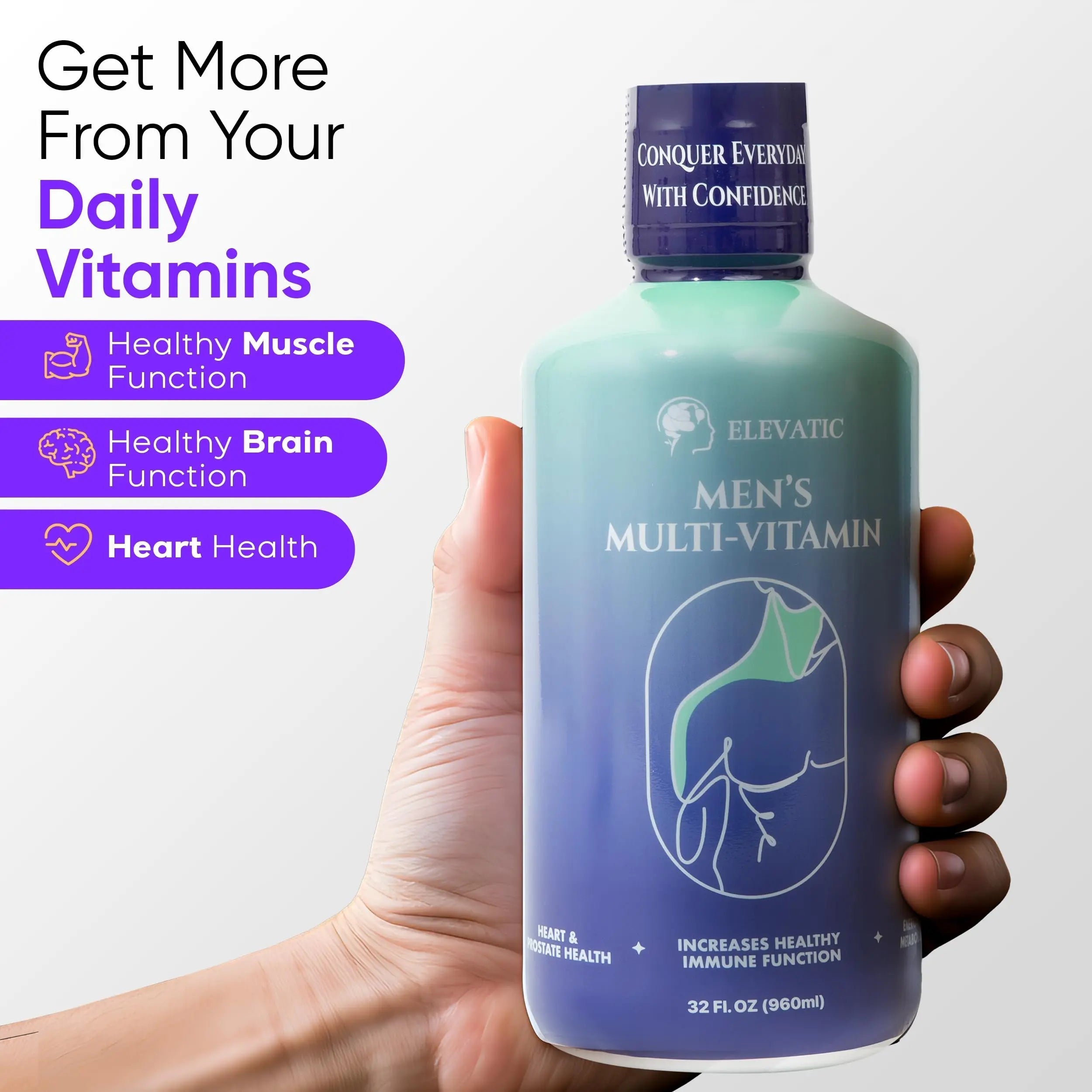Elevatic Multivitamin for Men | 32 Fl.oz (960ml) | Superior Tasting | All Natural | Energy Booster Liquid Multivitamin Elevatic uk supplements