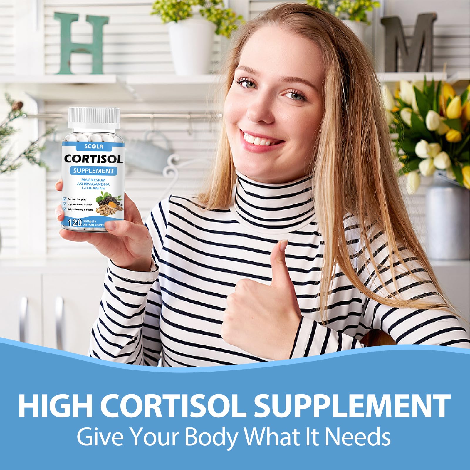 SCOLA Cortisol Supplement for Women and Men with Magnesium, Ashwagandha/L-Theanine, Cortisol Detox Manager, Cortisol Reducer Supports Relaxation & Calm, Mood, Sleep, 120 Count SCOLA uk supplements