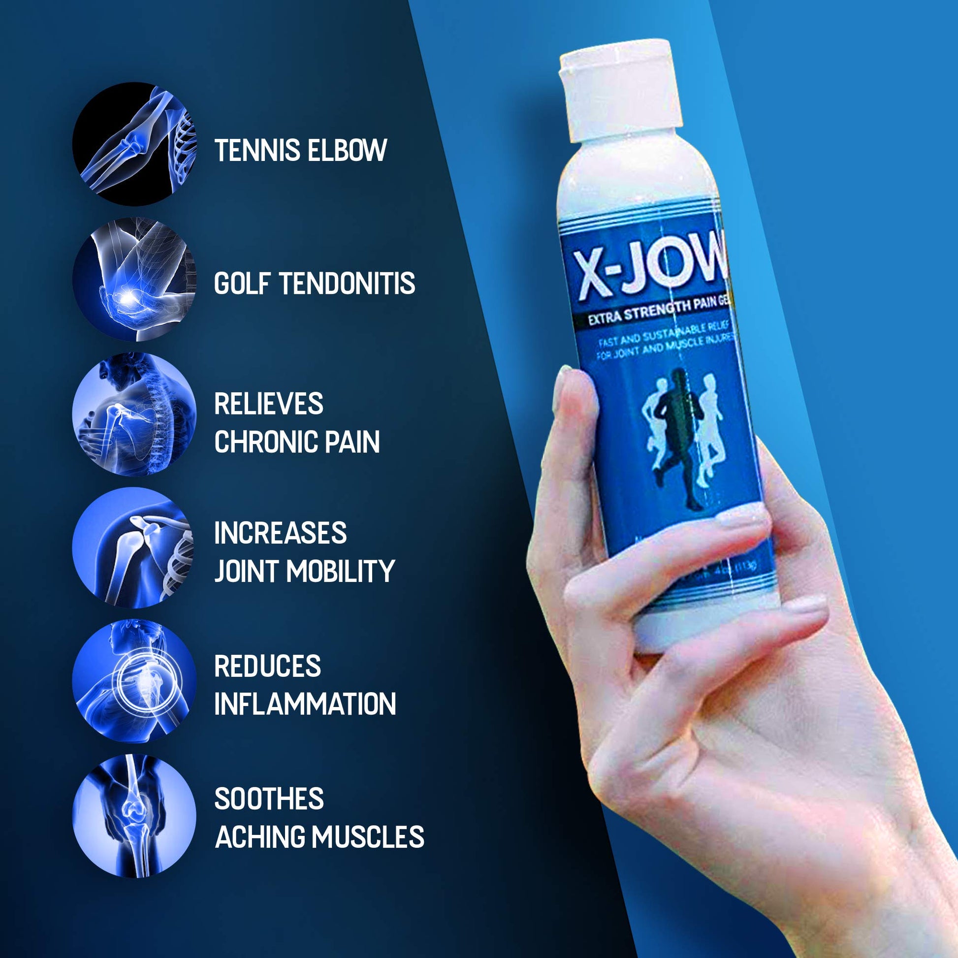 HerbX X-Jow Extra Strength Pain Relief Gel 4 oz - Herbal Massage Gel for Massage Therapy and Sports - Pain Terminator Cream for Muscles, Shoulders, and Joints Inflammation, Soreness and Discomfort x-jow uk supplements