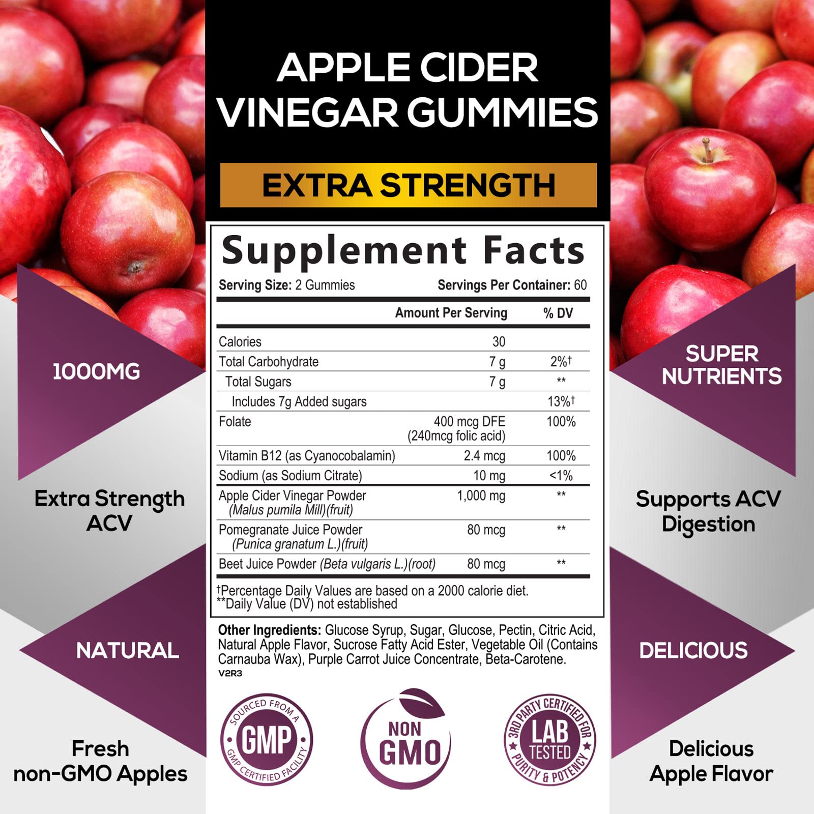 Nature's Nutrition Apple Vinegar Gummy for Weight Loss 1000mg - Vegan Apple Cider Vinegar Nature's Nutrition uk supplements