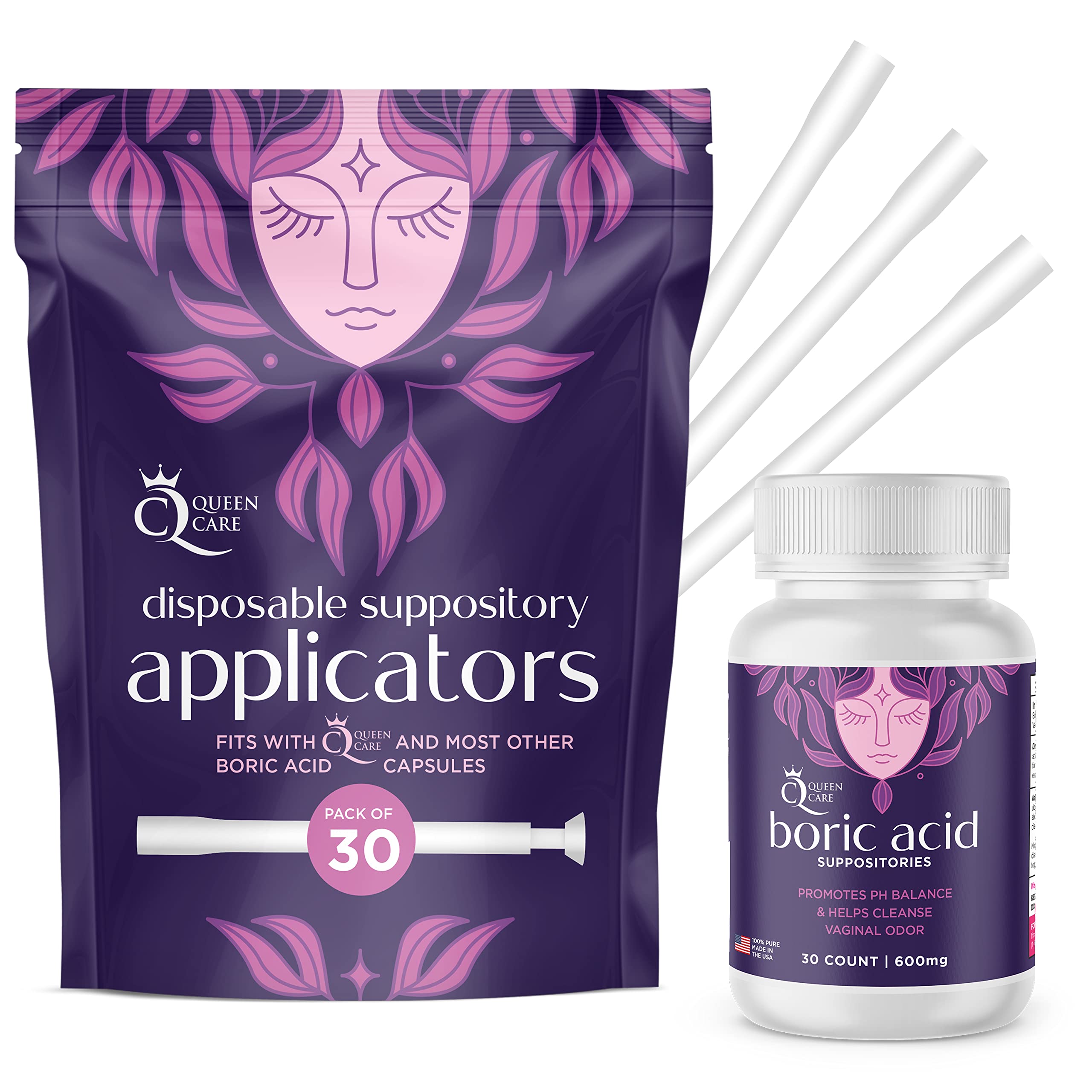 Queen Care - Boric Acid Suppositories & Applicators, Complete Feminine Care, PH Balance for Women Queen Care uk supplements