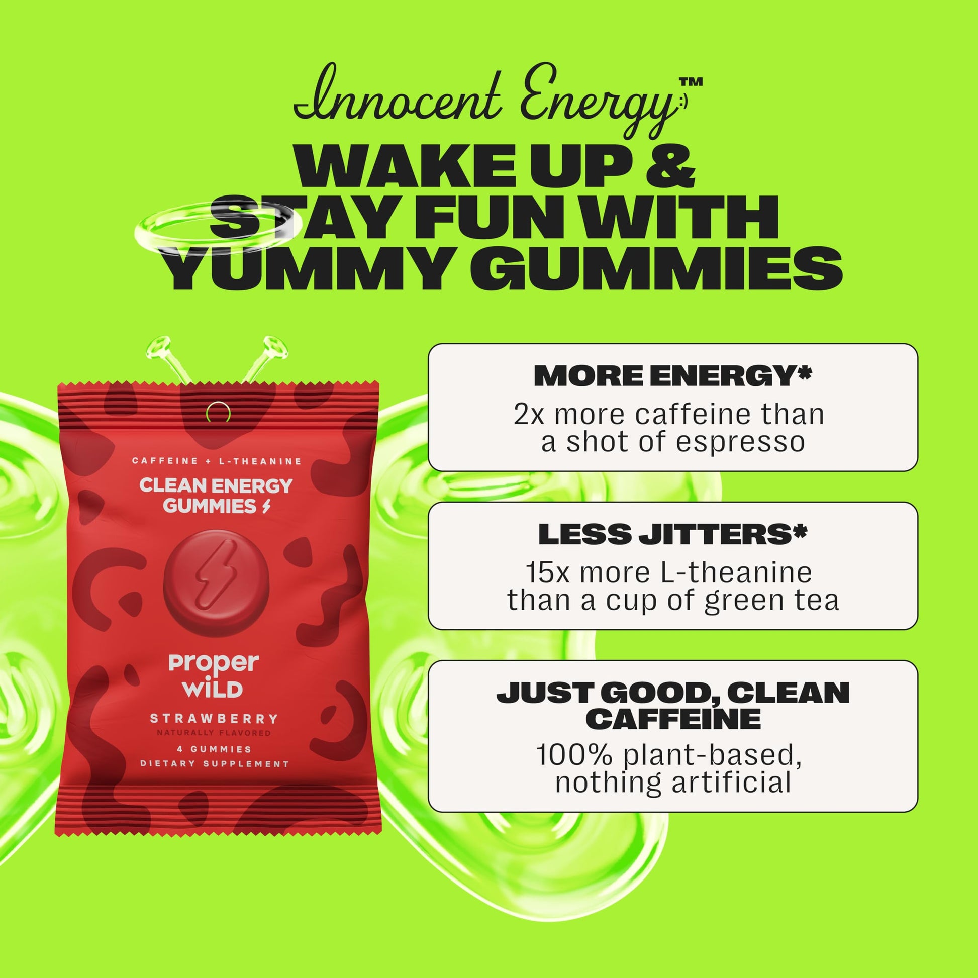 Proper Wild Energy Chews & Gummies for Focus & Clean Energy, Vegan with L-Theanine & Organic Caffeine, Plant-Based, Gluten-Free, Non-GMO, Strawberry (10-Pack) Proper Wild uk supplements