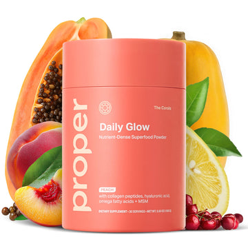 Proper, The Corals Daily Glow Beauty Blend - Nutrient Dense Superfood Powder with Collagen Peptides, Hyaluronic Acid Powder, Vitamin C, and MSM. Hair, Skin, Nail Vitamin Supplement for Women & Men Proper uk supplements