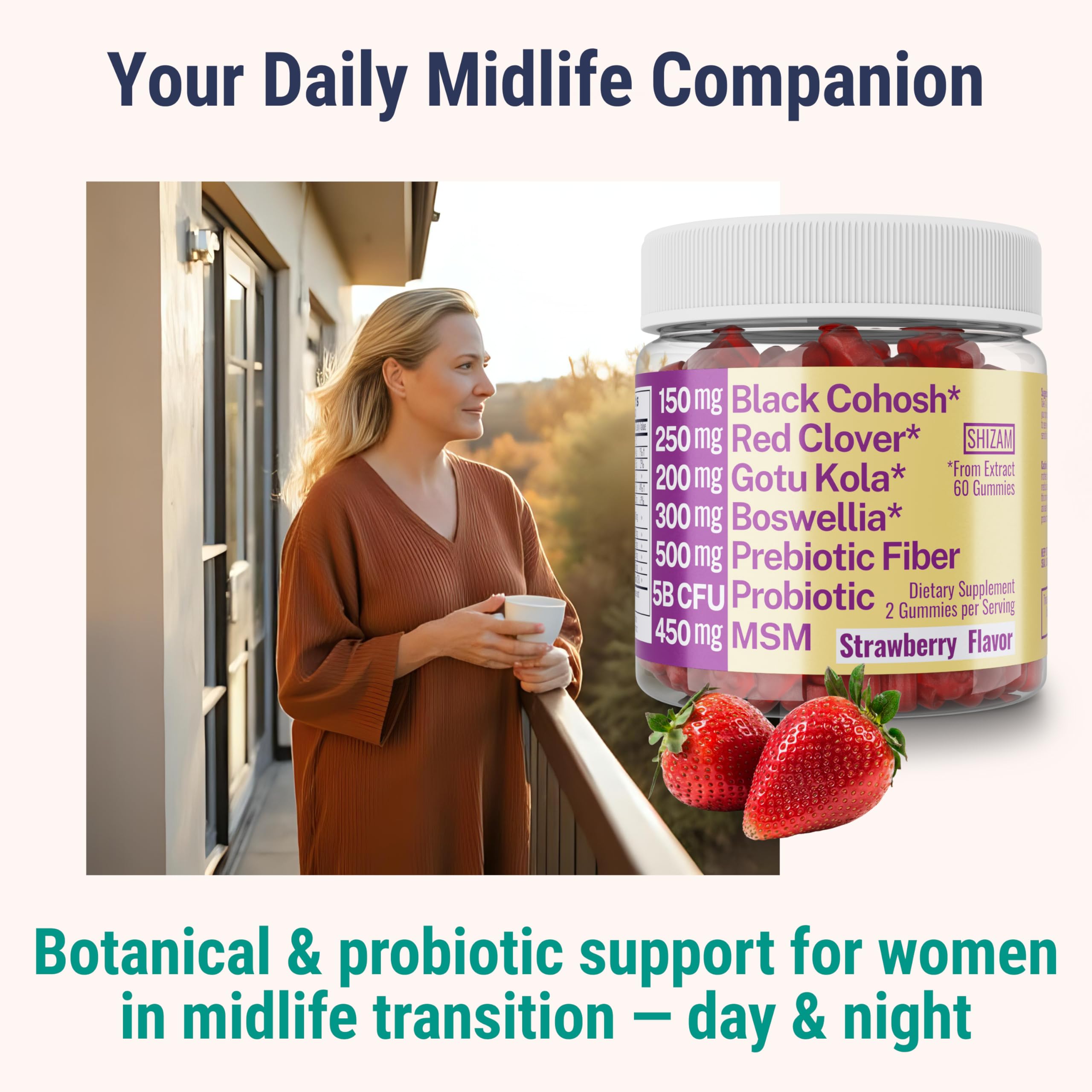 Boswellia Serrata Black Cohosh Gotu Kola Red Clover Extract Complex Gummies w. Probiotic Fiber (Chicory Root Inulin) MSM Methylsulfonylmethane, Supplement Alt for Organic Powder Capsules Tincture SHIZAM uk supplements