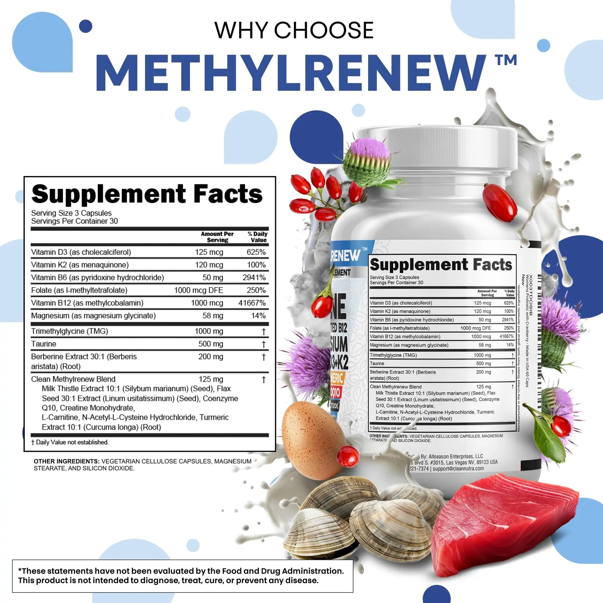Clean Nutra TMG Supplements 1000mg | Methylated Multivitamin for Women Men | Taurine B6 Vitamins B12 D3 K2 Trimethylglycine Magnesium Clean Nutraceuticals uk supplements