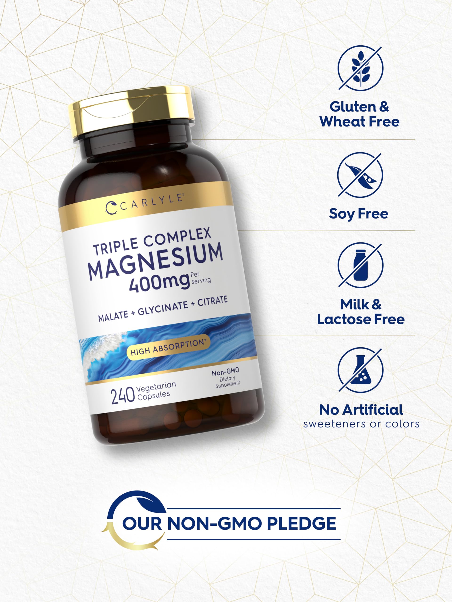 Carlyle Triple Magnesium Complex | 400 mg | 240 Capsules | Magnesium Malate, Glycinate & Citrate | Vegetarian, Non-GMO, and Gluten Free Supplement Carlyle uk supplements
