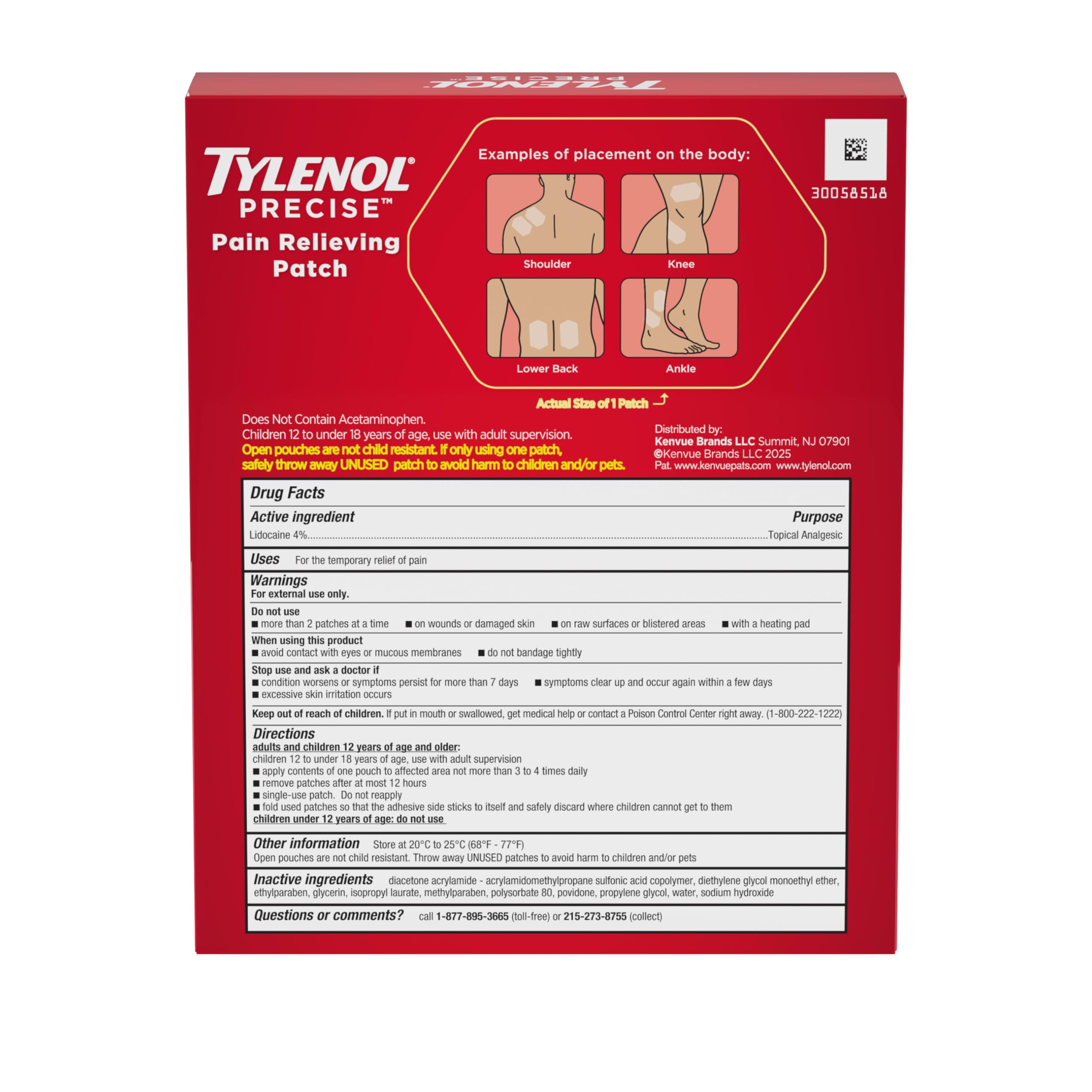 Tylenol Precise Pain Relieving Patches, Topical Analgesic Patches + Maximum OTC Strength Lidocaine Penetrates, Targeted Relief Ideal for Shoulder, Back & Knee Pain, Unscented, 3 x 2 ct Tylenol uk supplements