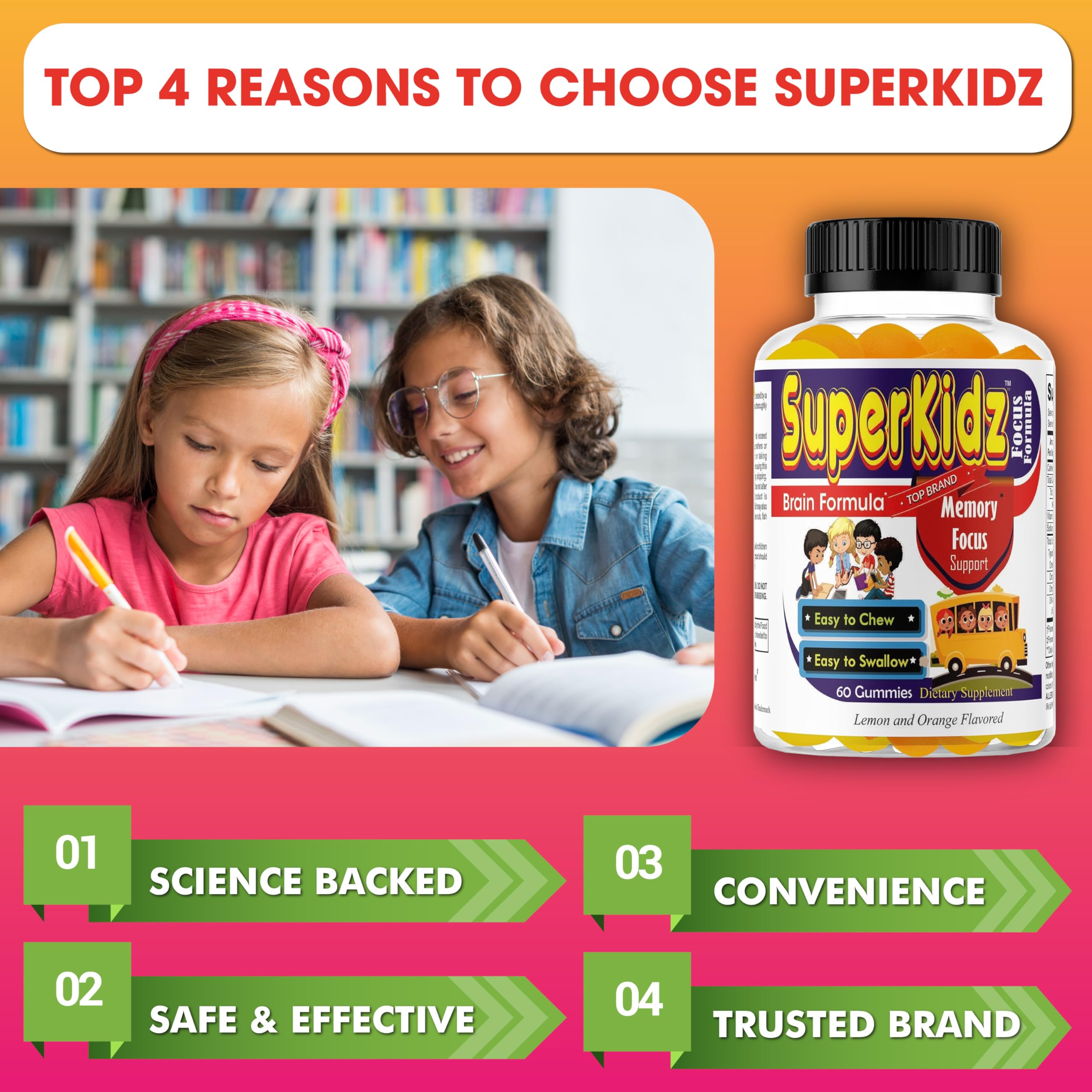 Superkids Focus Gummies for Kids, Omega 3 Gummy Kids Focus and Attention Supplements, Teen Brain Focus Vitamins, Non-GMO Gummy Vitamins, Tasty Lemon & Orange, 60 Count Celebrity LifeStyle Product uk supplements