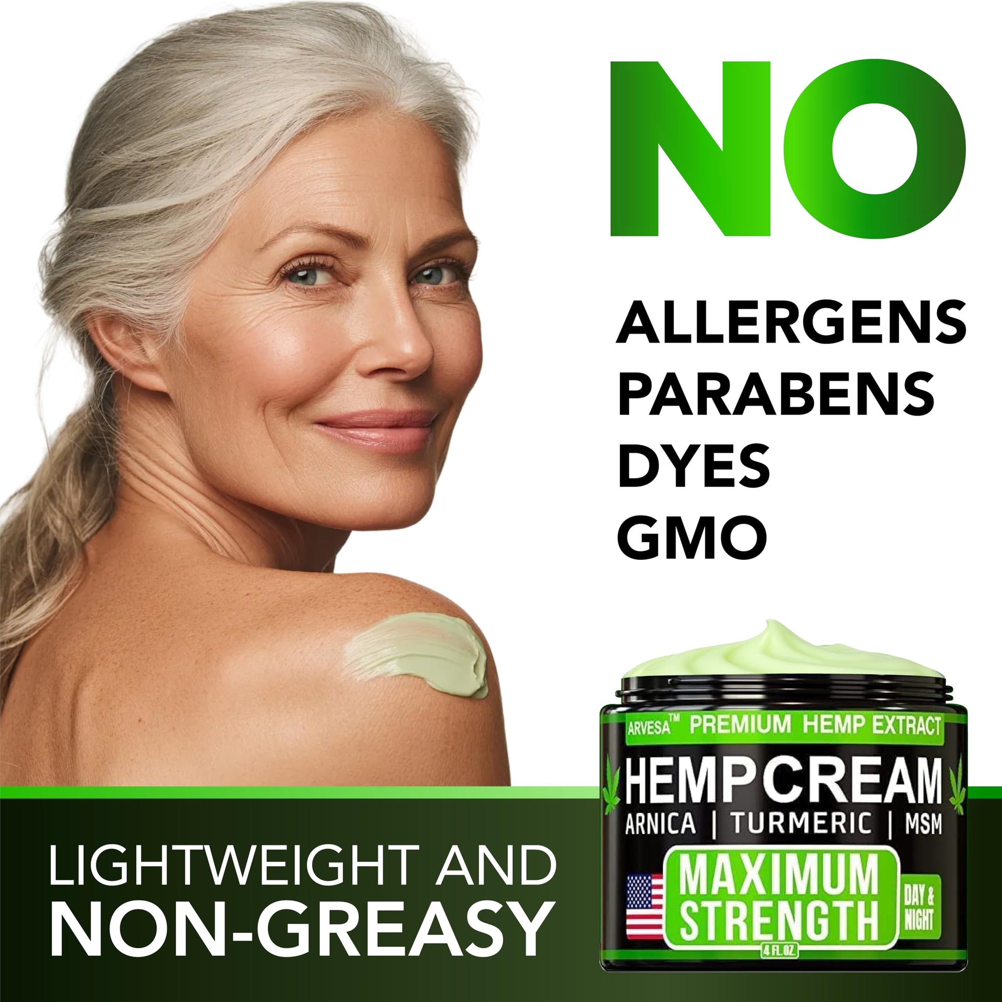Hemp Cream Maximum Strength with Glucosamine, Arnica, Turmeric, MSM - Natural Hemp Oil Gel Rub - Fast Absorption, Non-Greasy - Advanced Formula - Formulated in USA - 4 FL OZ Arvesa uk supplements
