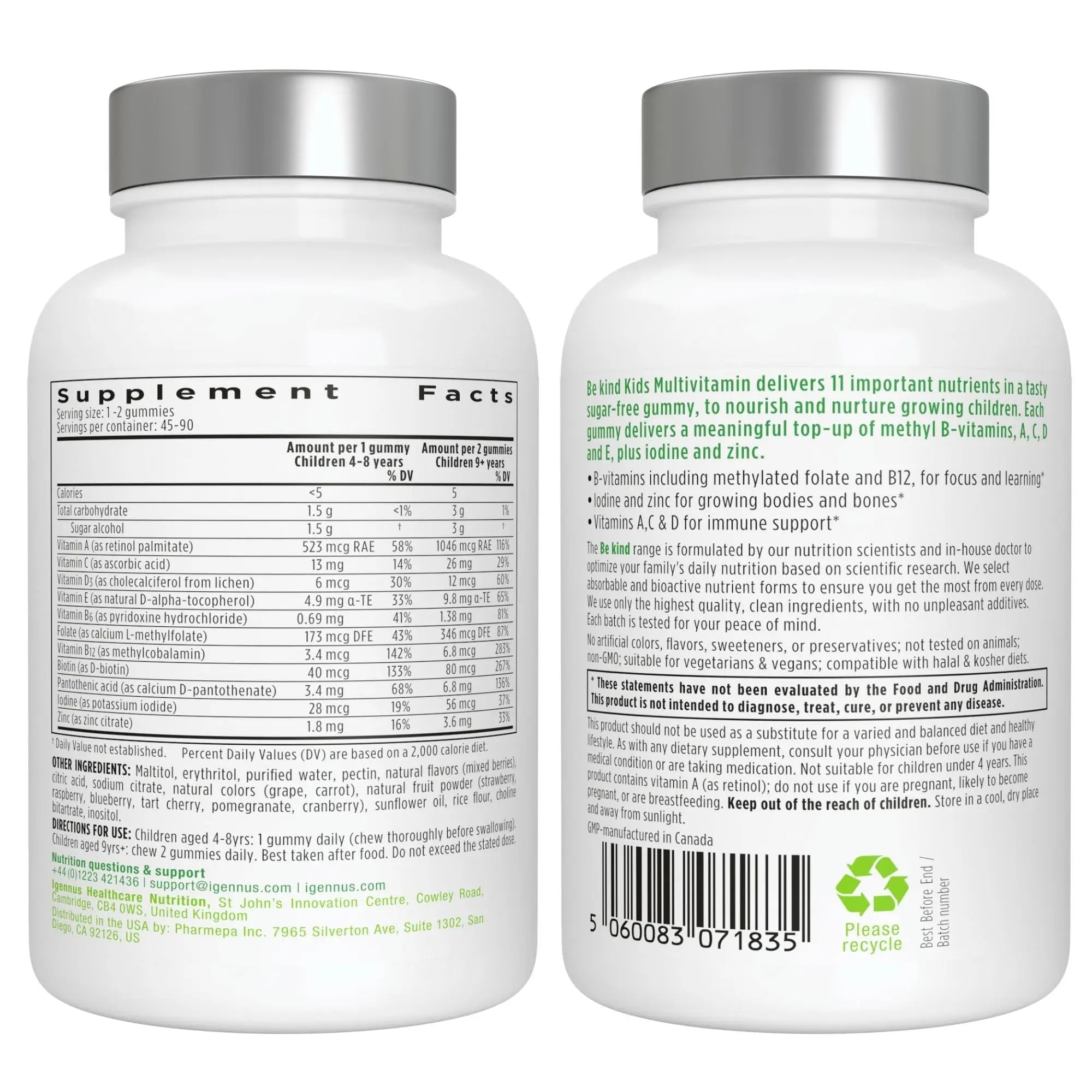 Multivitamin & Minerals for Women + Advanced Kids Multivitamin Gummy Vegan Bundle, with Methylated B-Vitamins, Vitamin A, C, D3 & E Igennus Healthcare Nutrition uk supplements